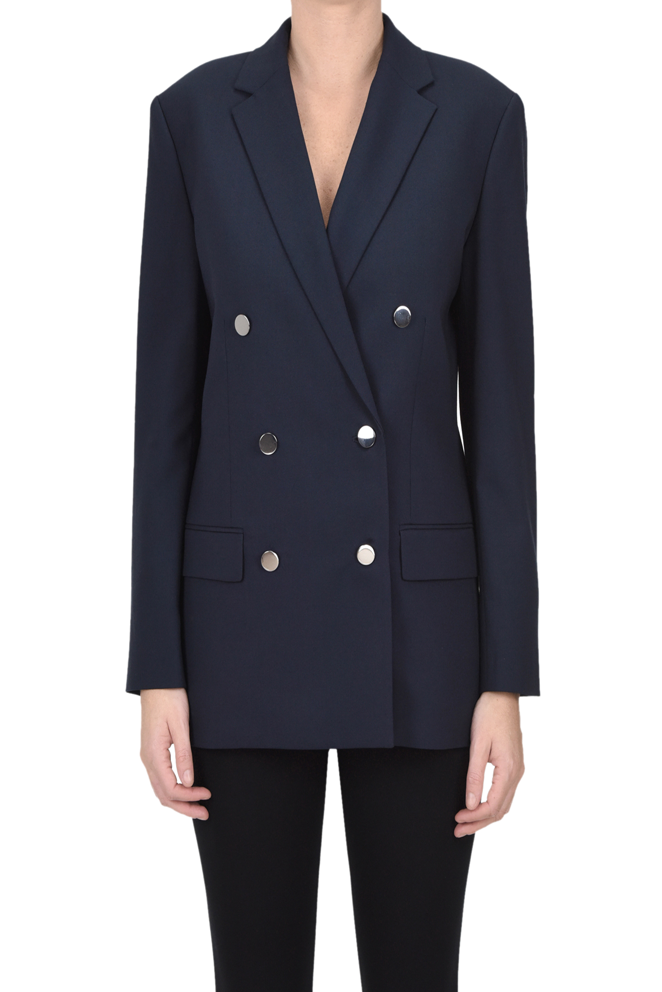 Theory Boxy Double-breasted Wool-blend Jacket In Navy Blue