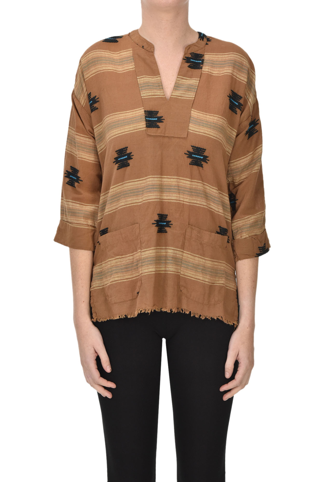 Bsbee Embroidered Cotton Blouse In Light Brown