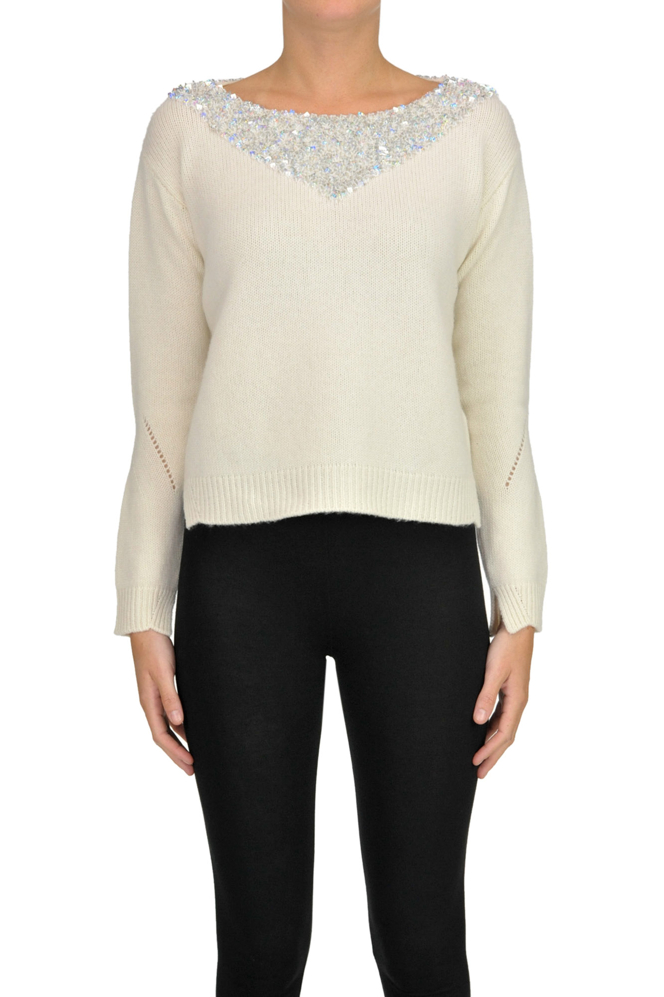 Ermanno Scervino Jewel Application Cashmere Pullover In Ivory