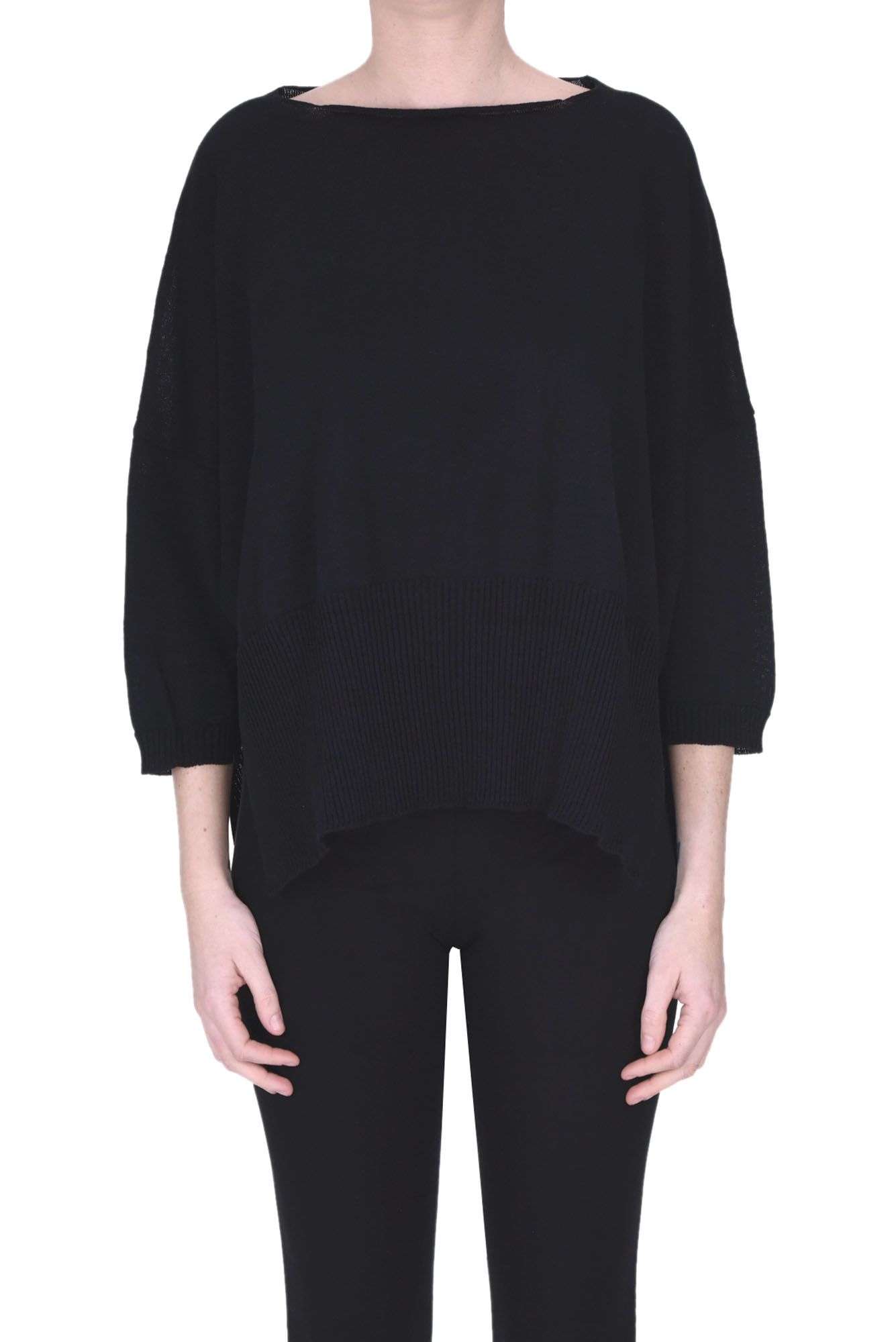Shop Base Milano Linen And Cotton Wide Pullover In Black