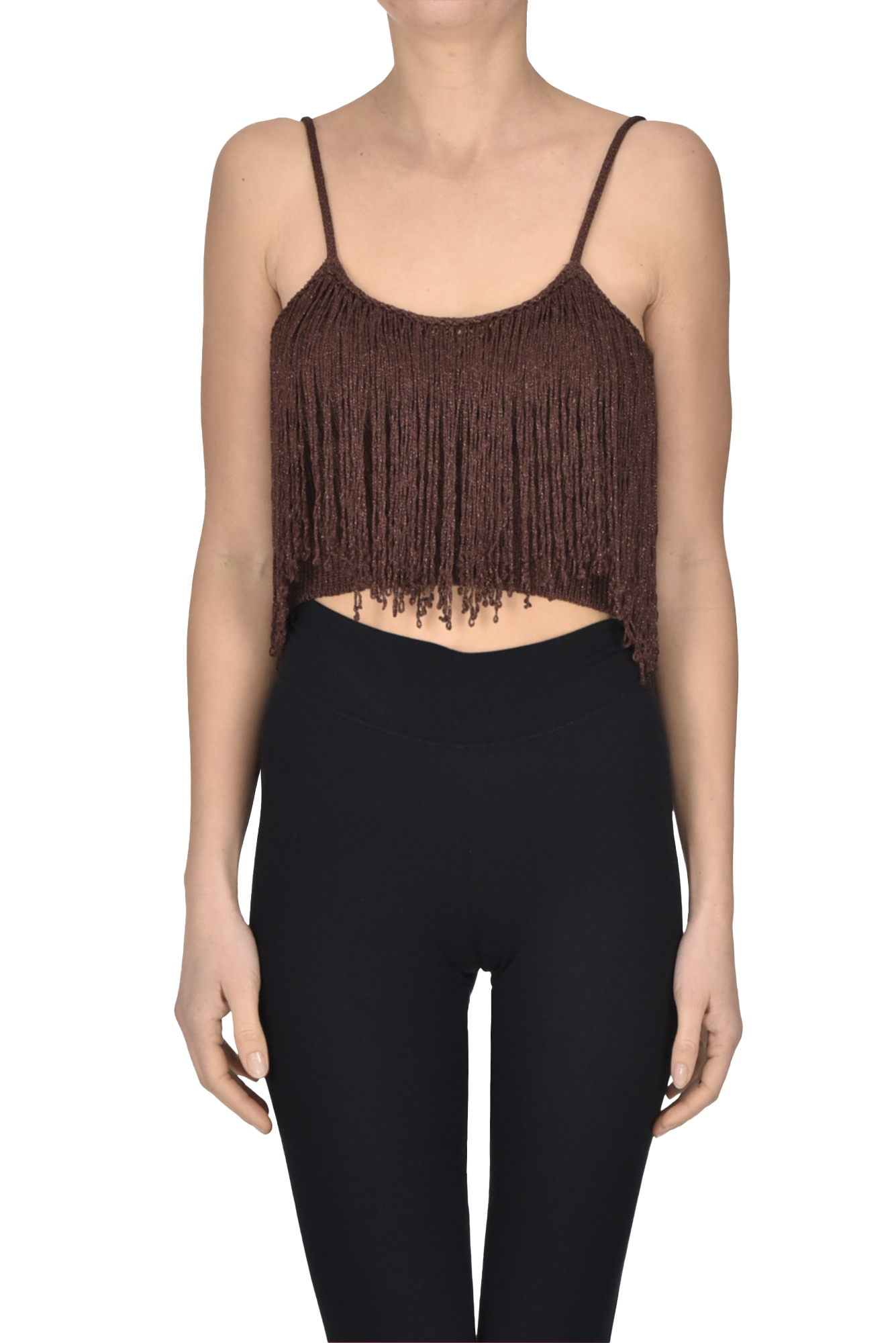 Shop Simona Corsellini Cropped Fringed Knit Top In Brown