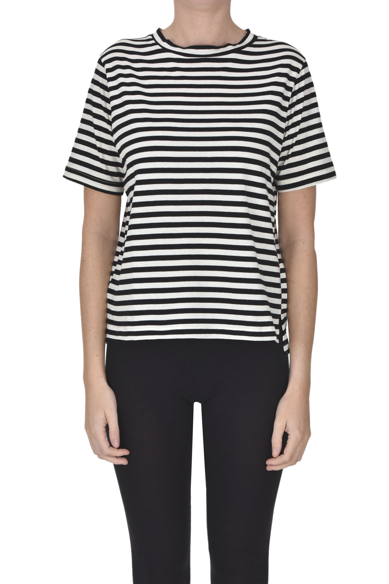 Aragona Striped Cotton T-shirt In Black