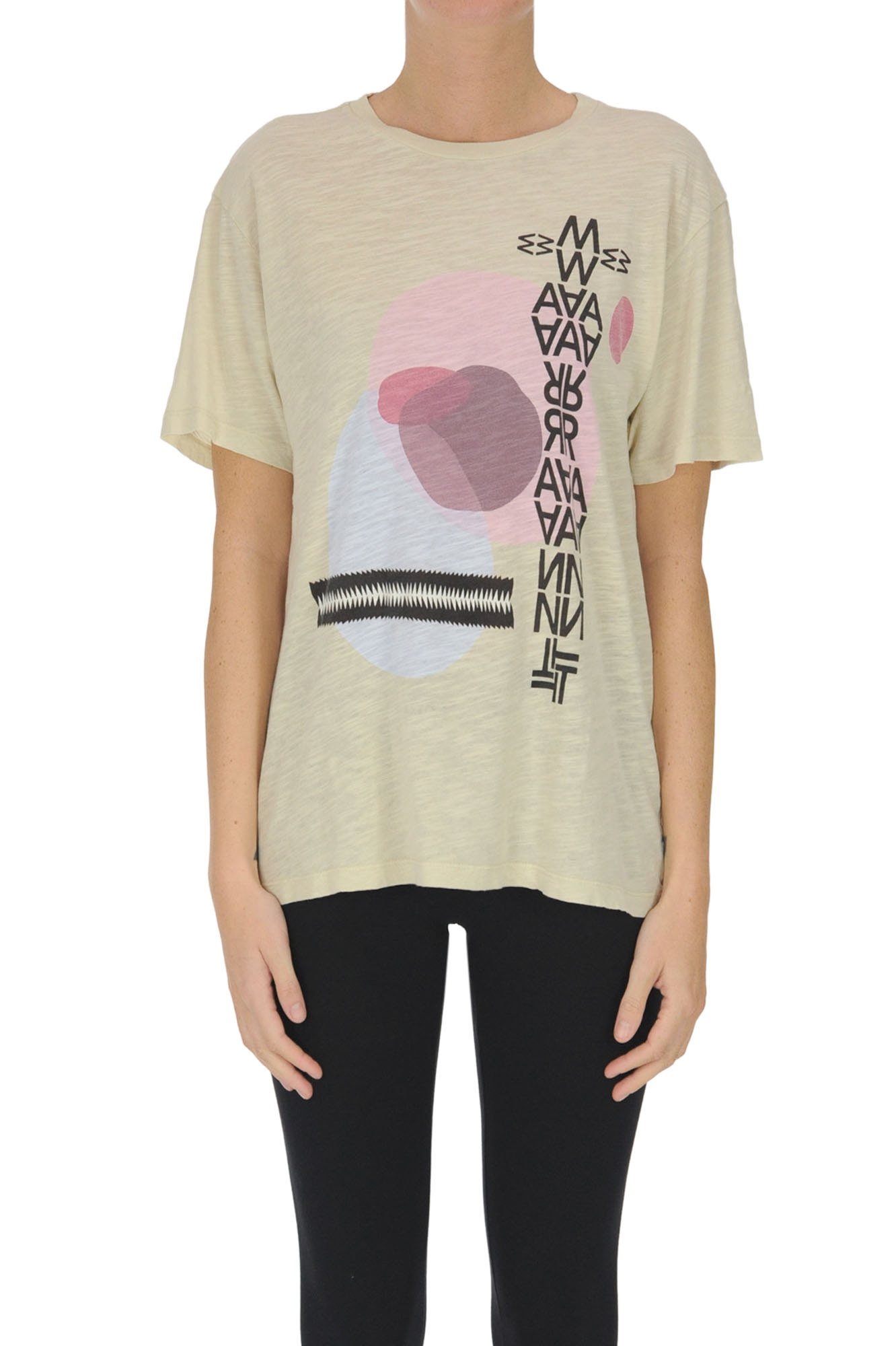 Isabel Marant Étoile Printed Cotton T-shirt In Beige | ModeSens