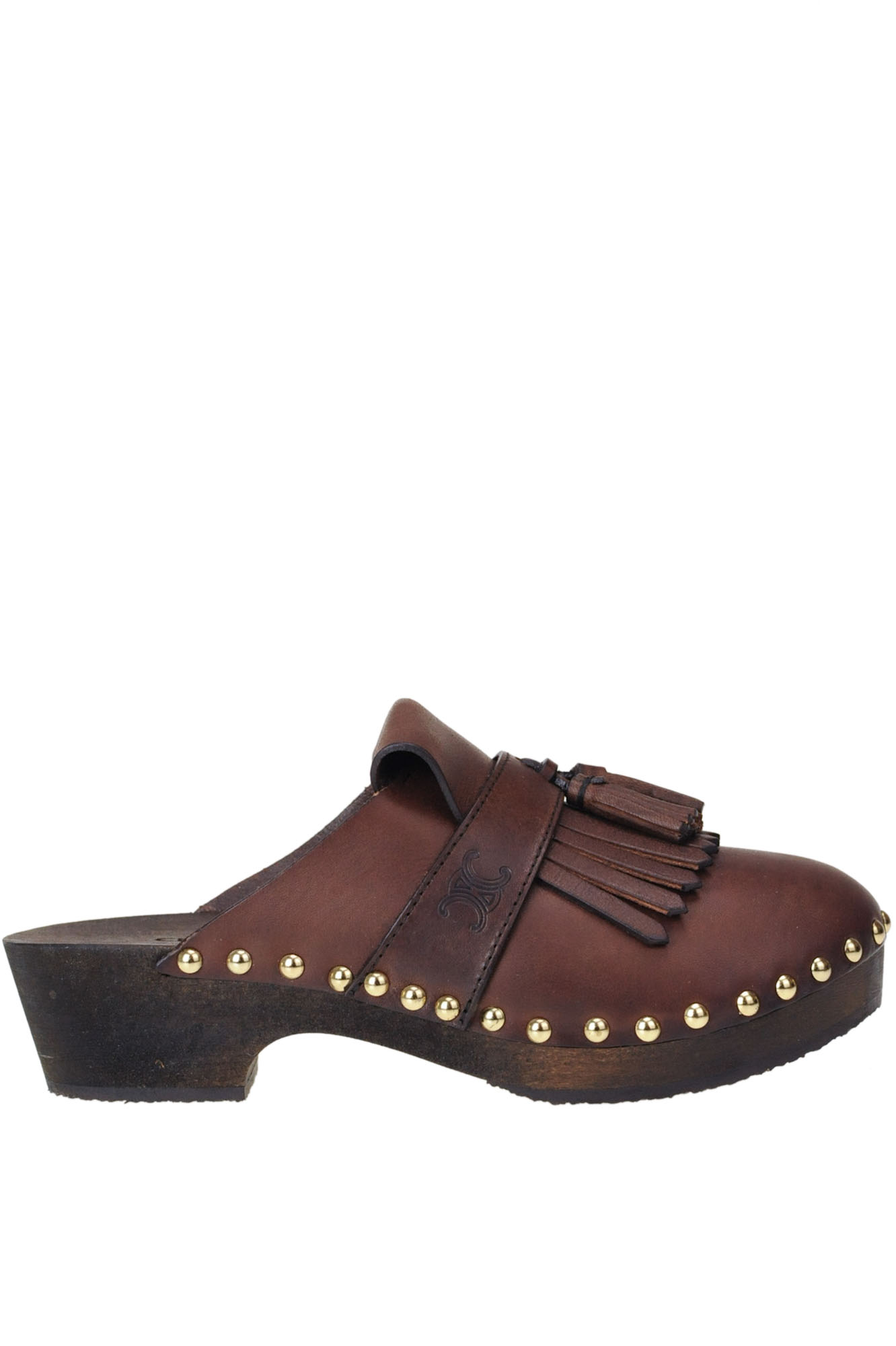 Celine Leather Clogs In Brown