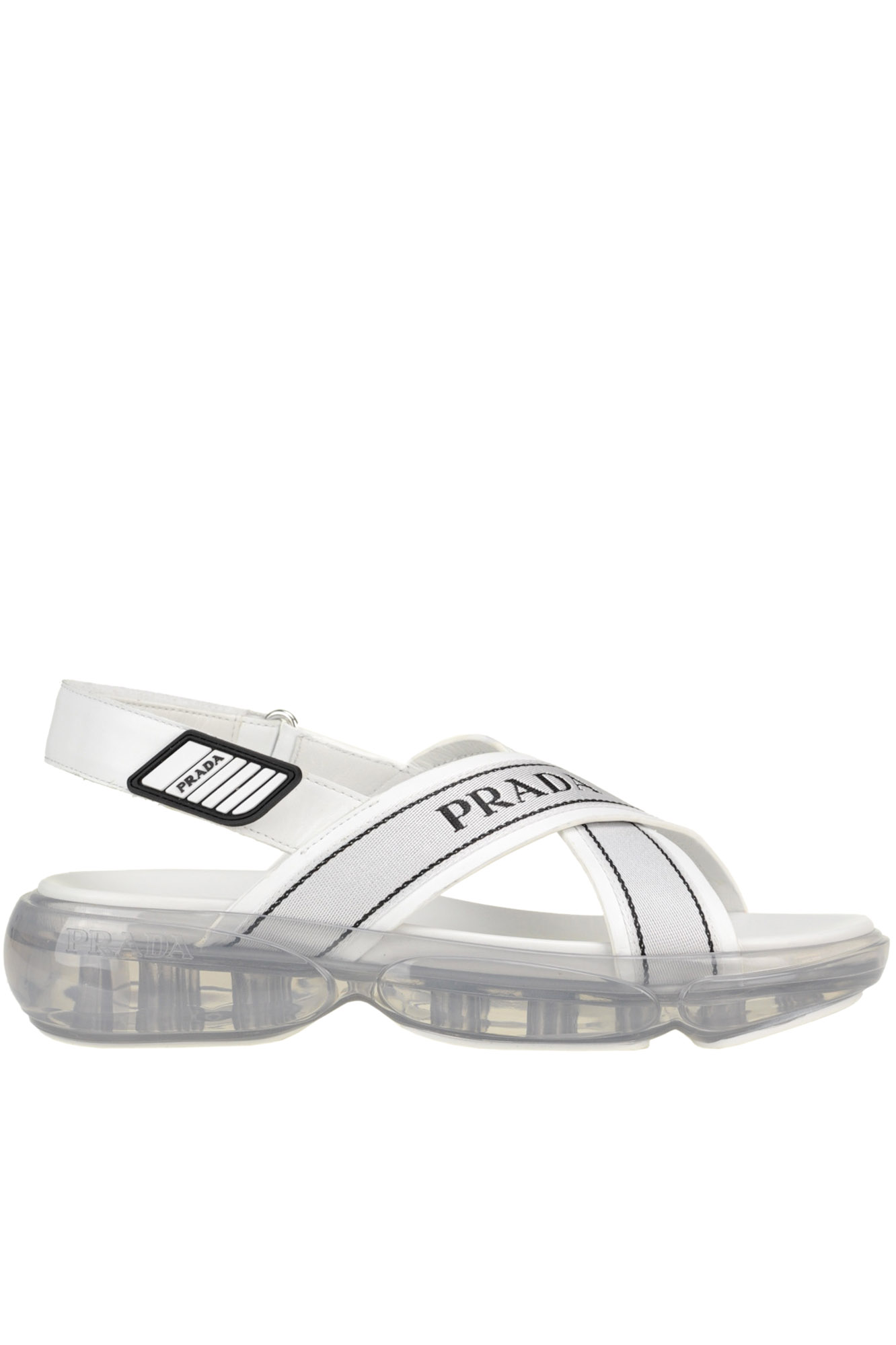 Prada Leather And Canvas Sandals In White