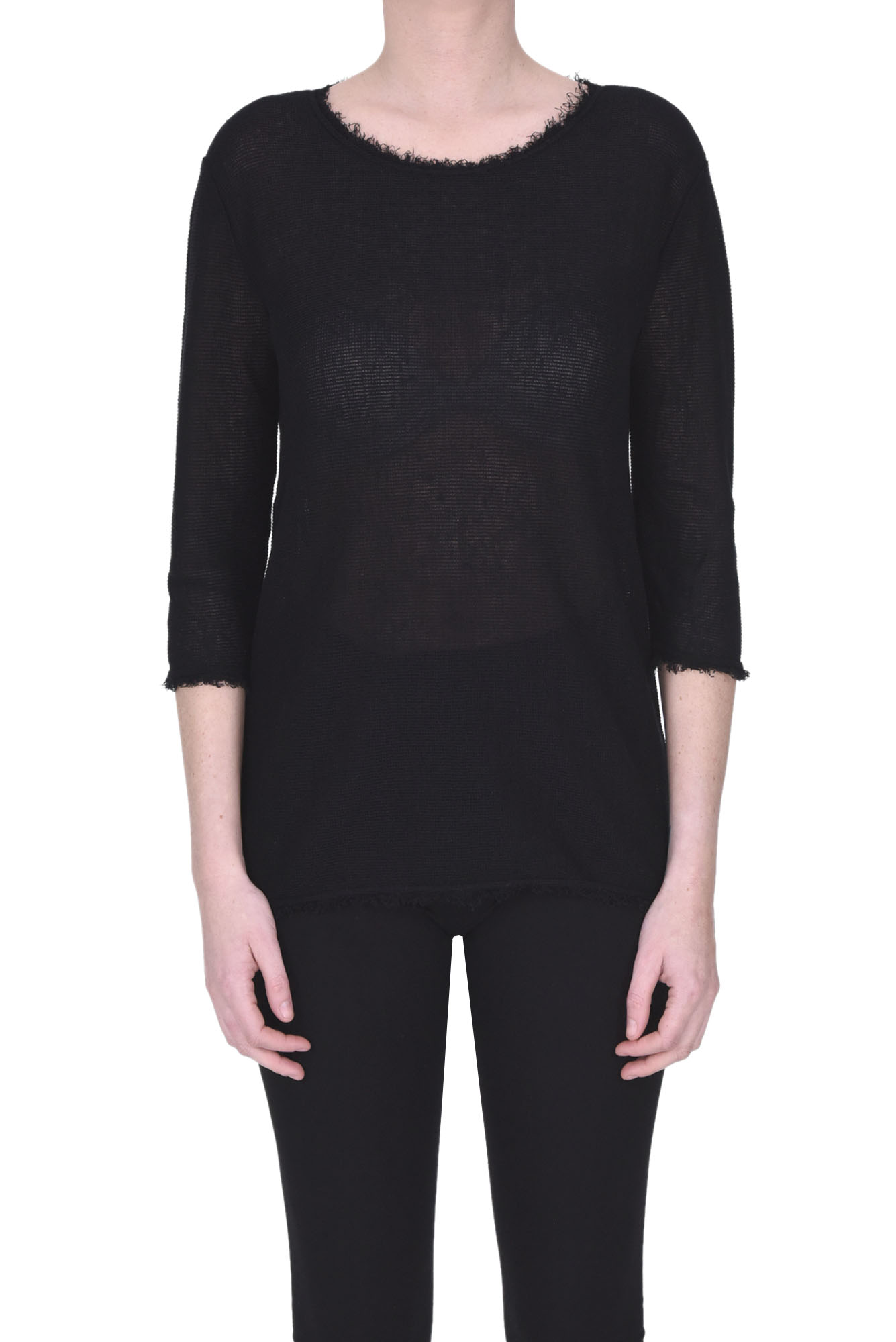 Shop Base Milano Linen And Cotton Pullover In Black