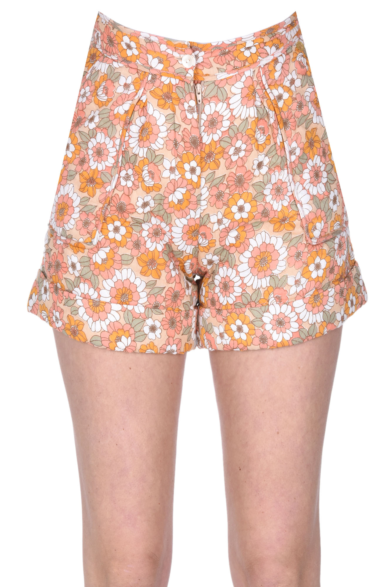 Shop Antik Batik Quilted Flower Print Cotton Shorts In Orange
