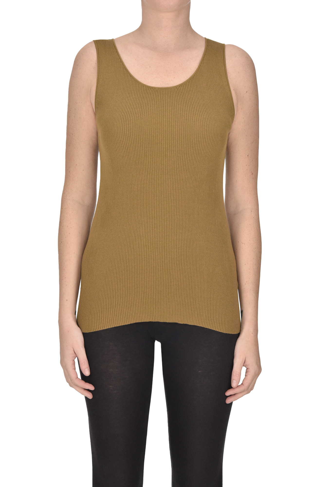 ASPESI RIBBED COTTON KNIT TOP