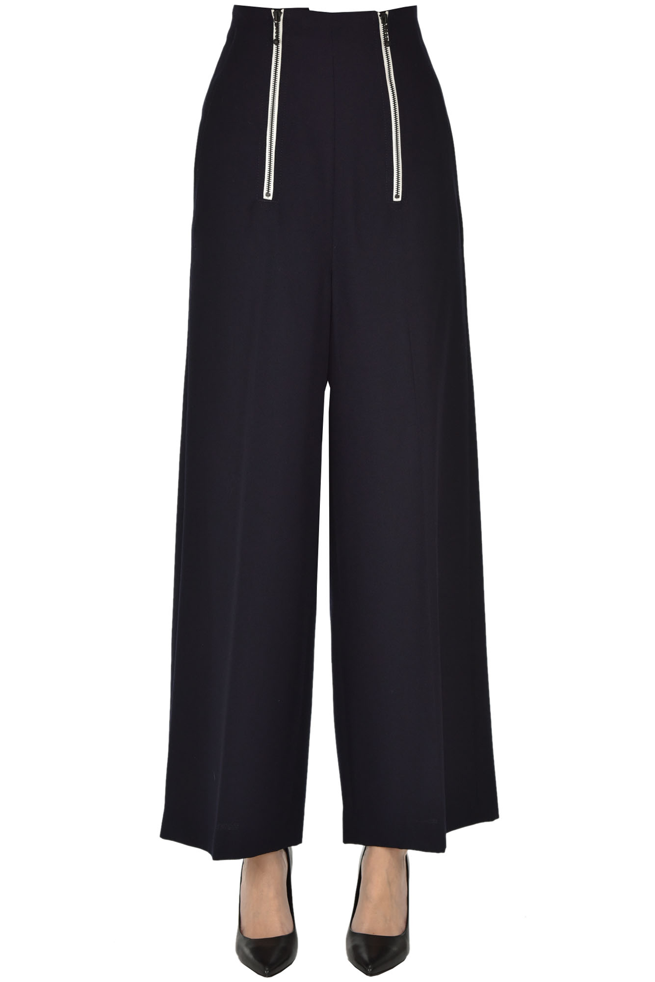 Pantaloni gamba ampia in lana