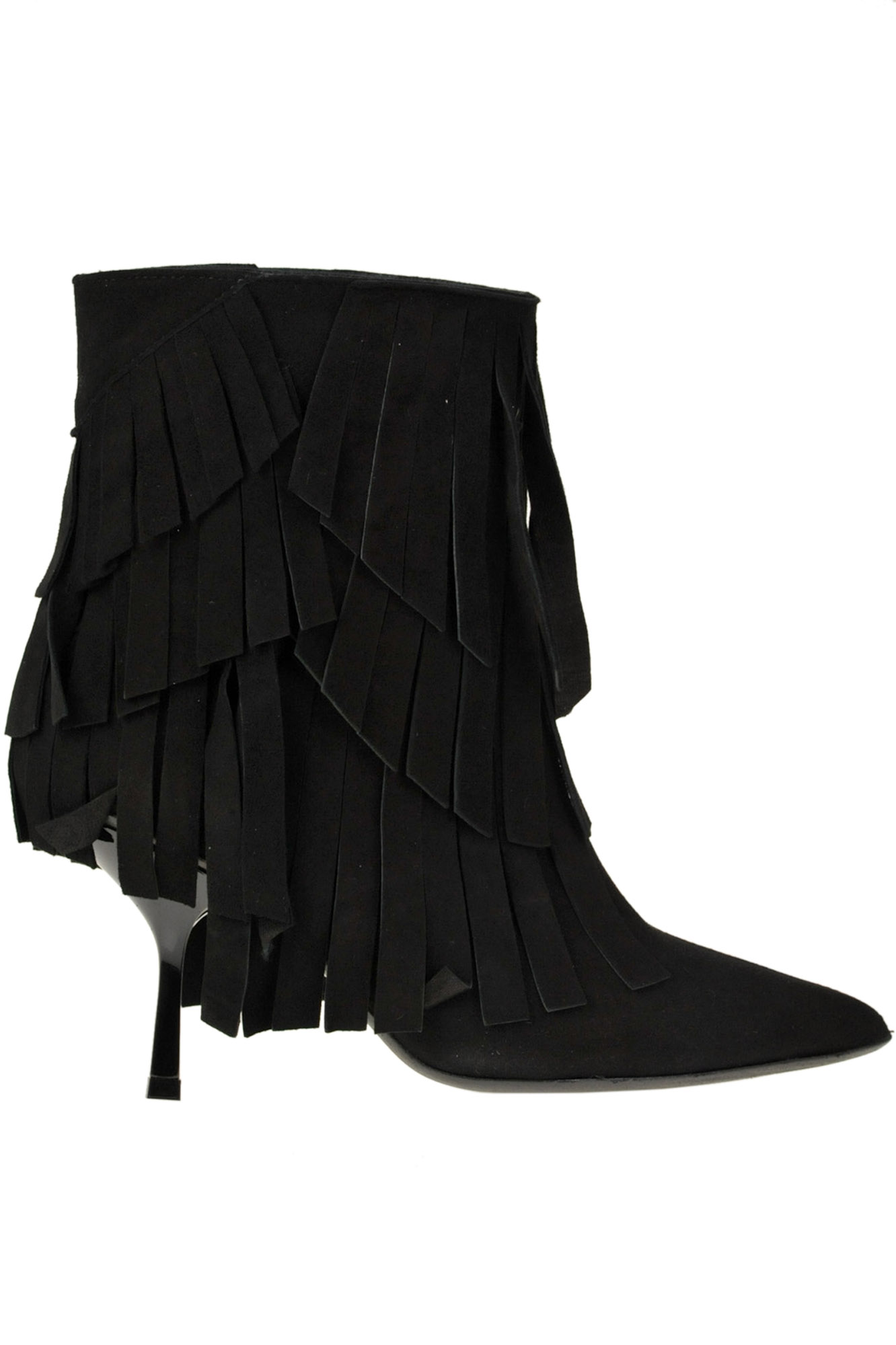 Ncub Elle Fringed Suede Ankle Boots In Black