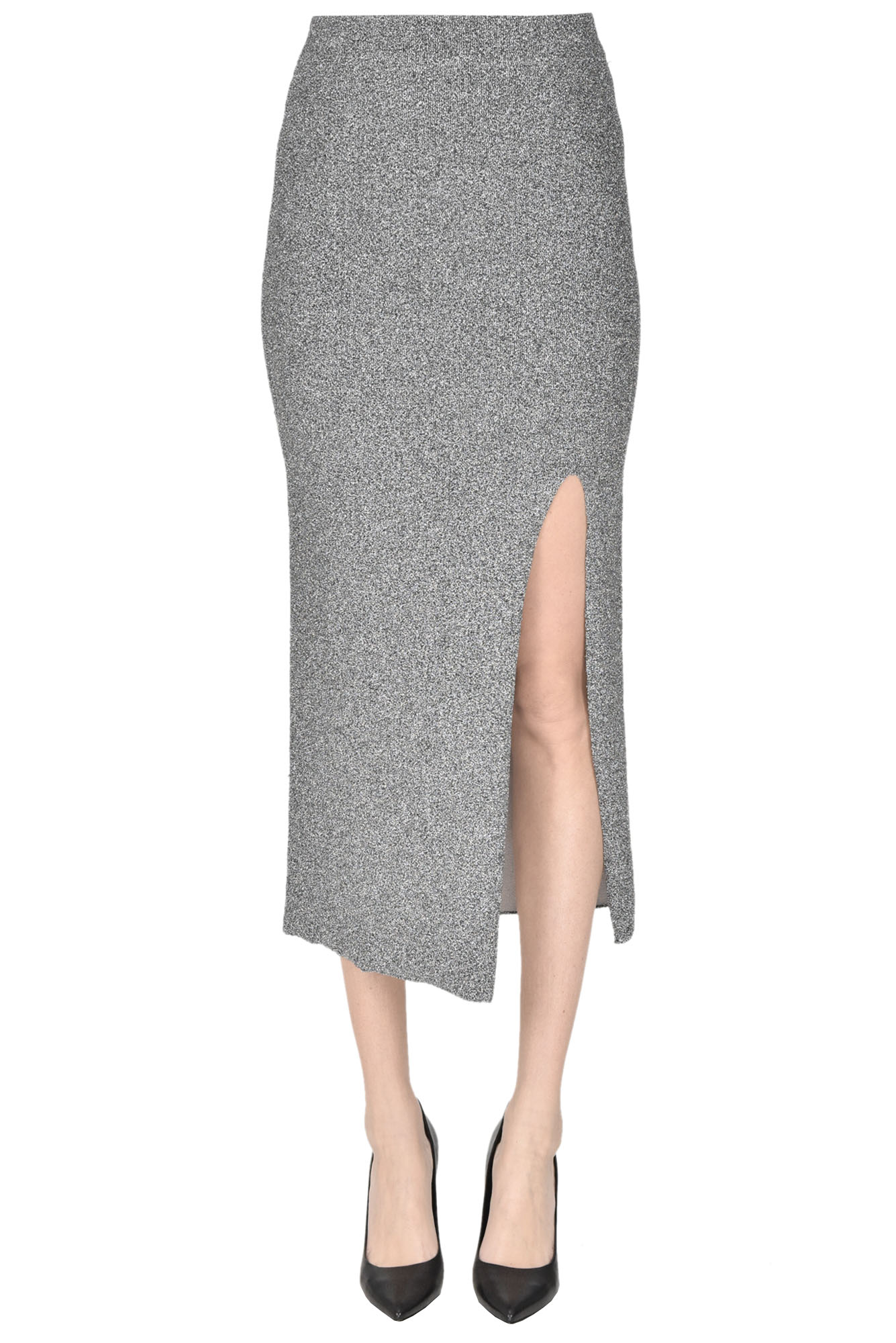 Shop Circus Hotel Lurex Knit Pencil Skirt In Silver