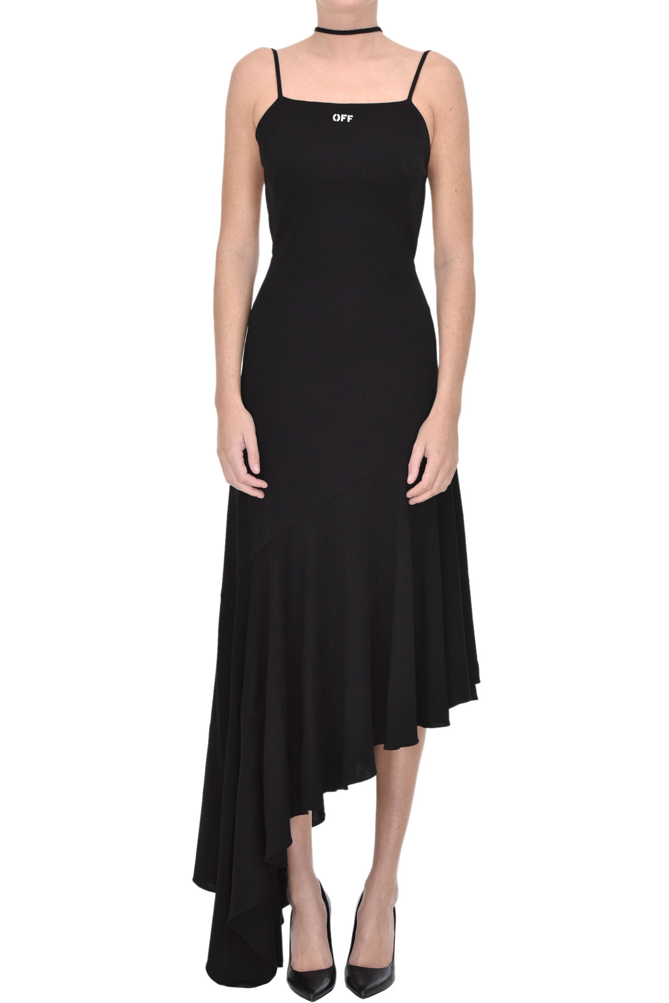 Asymmetric jersey long dress
