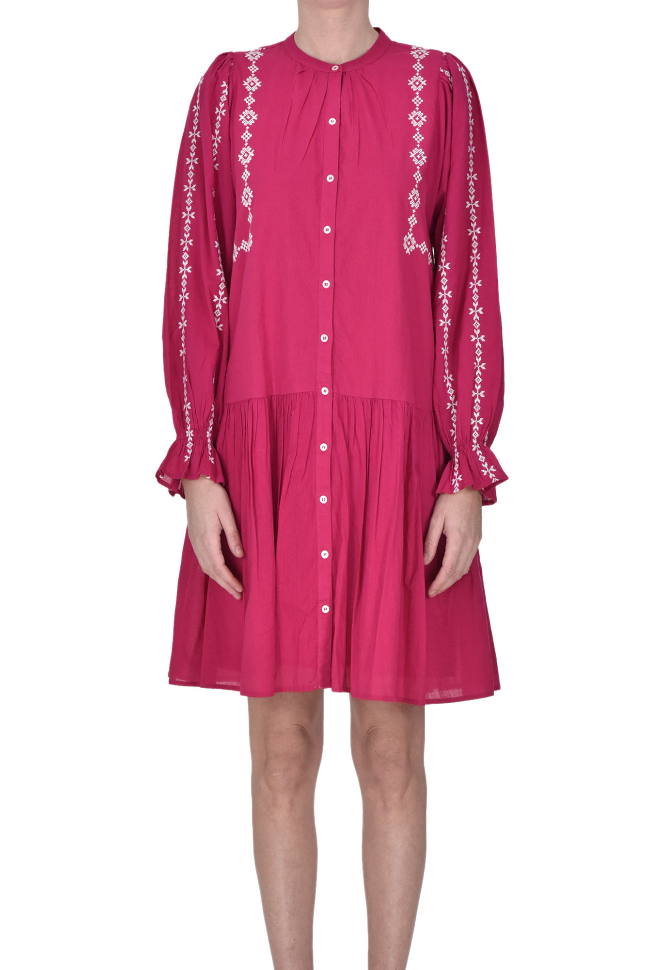 Hartford Embroidered Shirt Dress In Fuxia