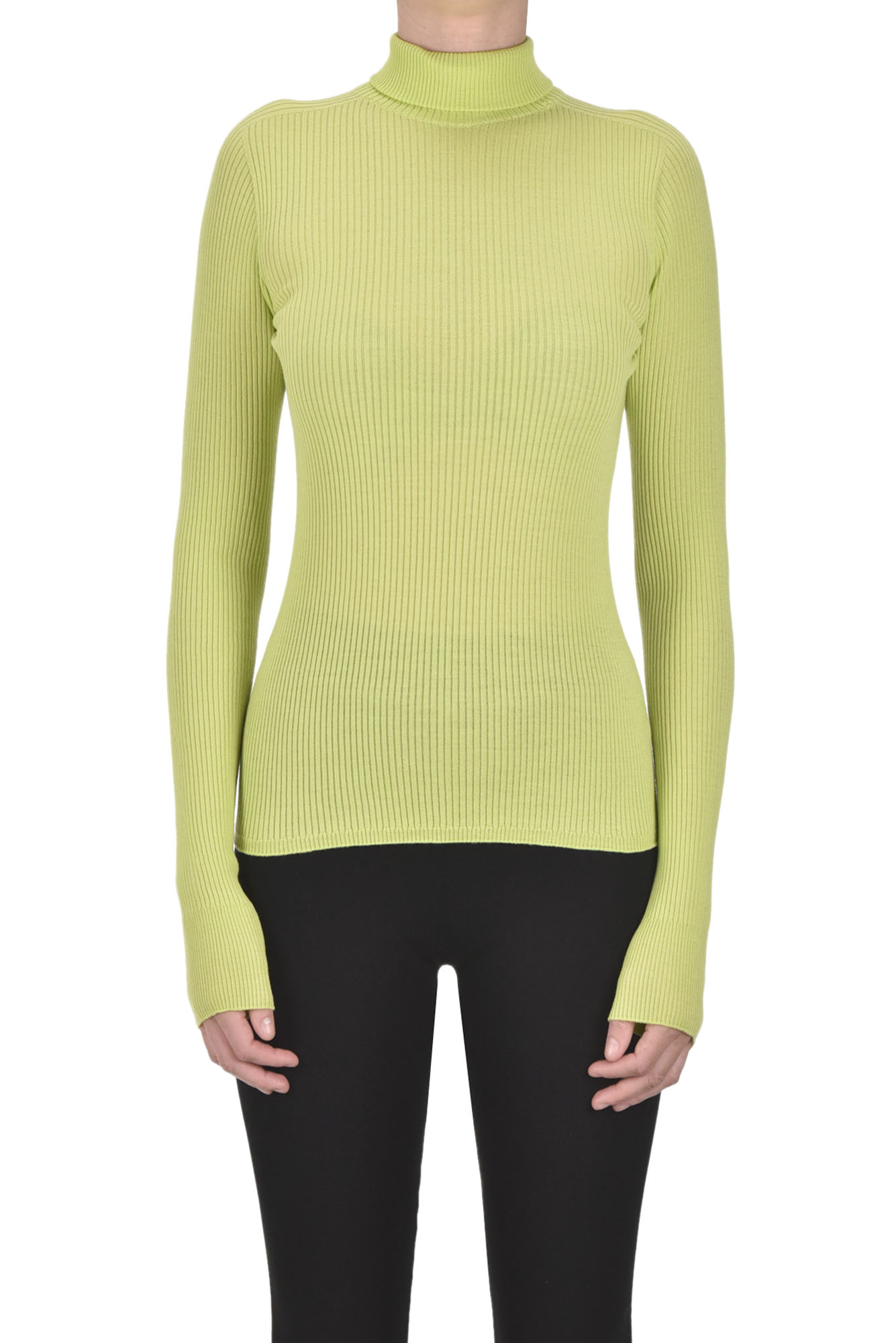 Shop Sportmax Flavia Ribbed Turtleneck Pullover In Lime