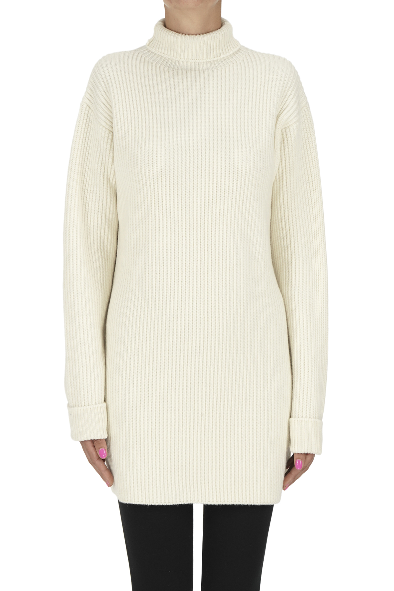 Jil Sander Ribbed Knit Maxi Pullover In White