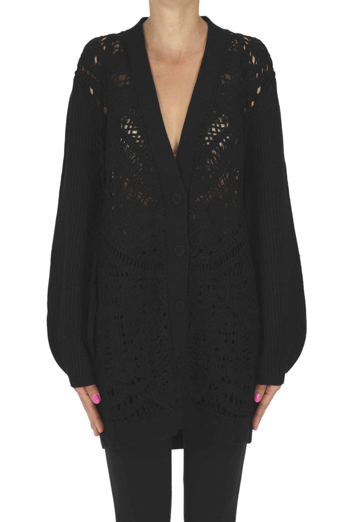 Twinset Milano Textured Knit Maxi Cardigan In Black