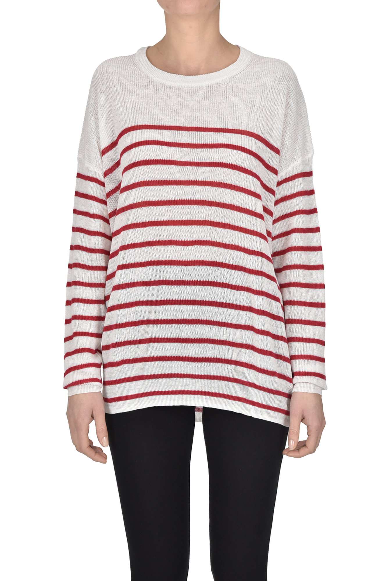 Ct Plage Striped Linen Pullover In Cherry Pink