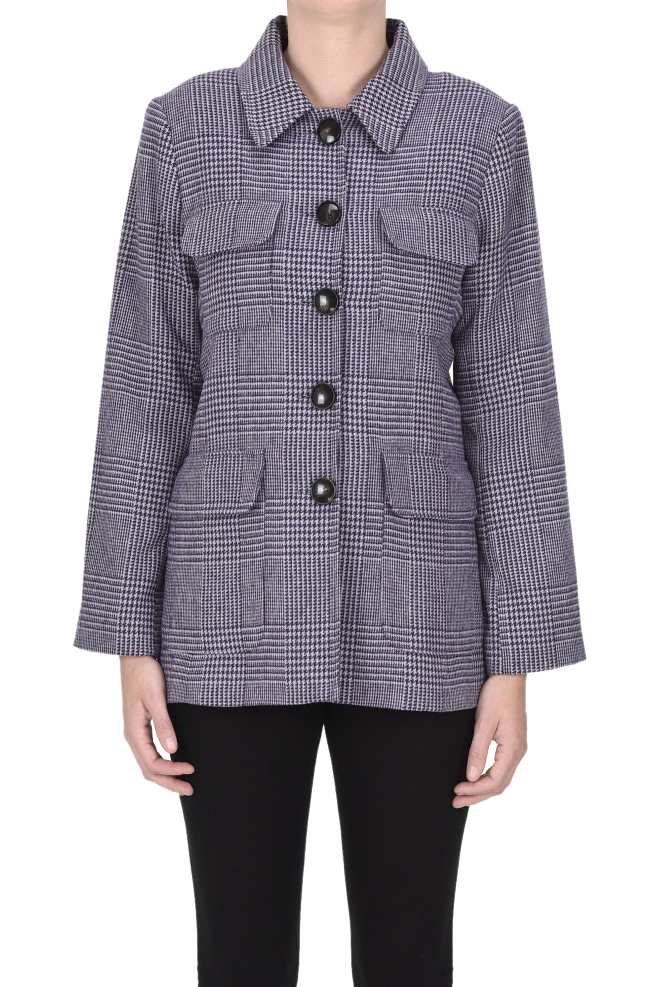 Shop Maria De La Orden Julienne Houndstooth Print Blazer In Purple