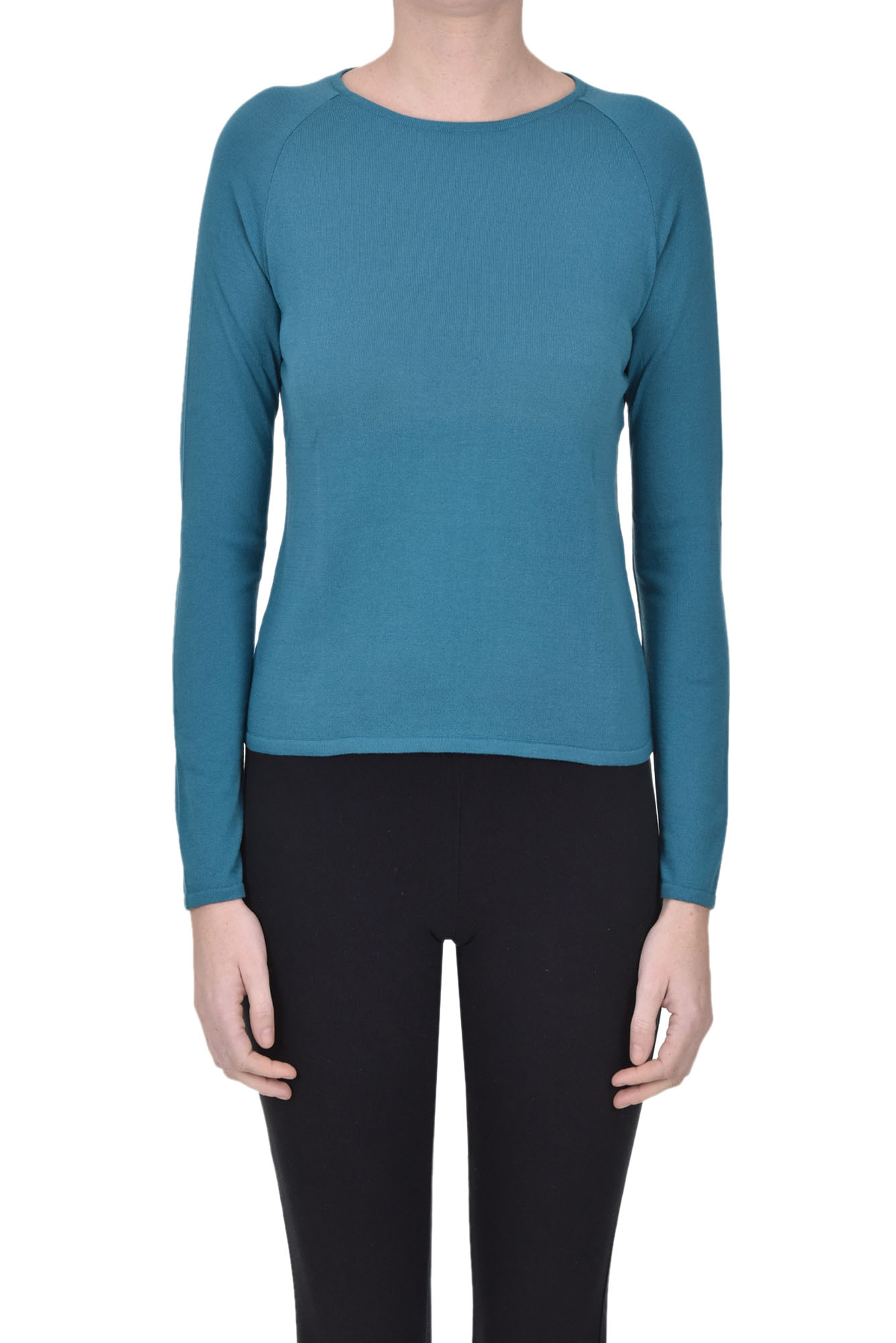Base Milano Micro Ribbed Knit Pullover In Blue