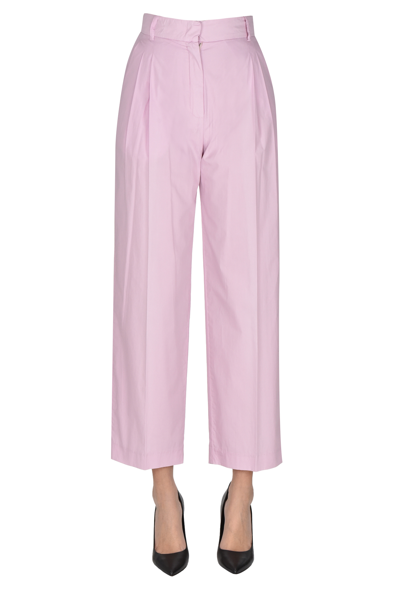 19.61 Milano Lightweight Cotton Trousers In Pale Pink