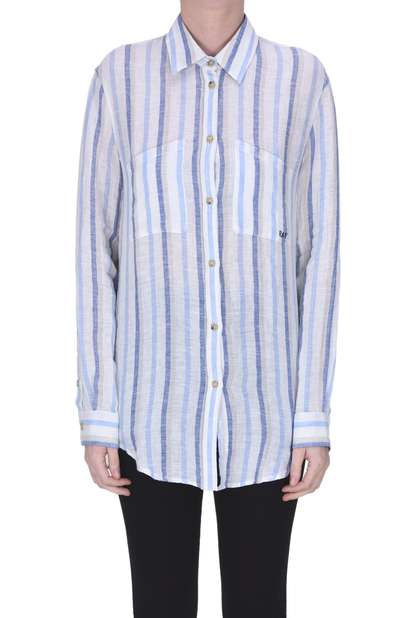 Shop Fay Striped Linen Shirt In Multicoloured