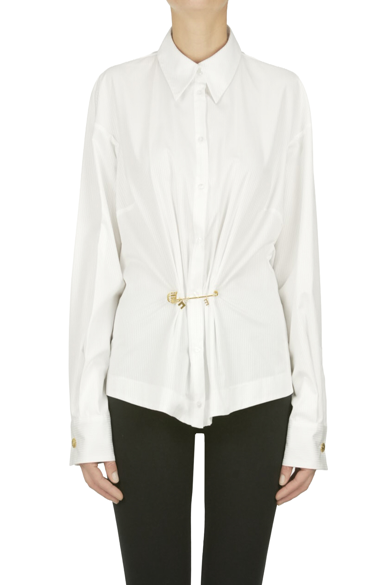 Elisabetta Franchi Striped Cotton Shirt In White