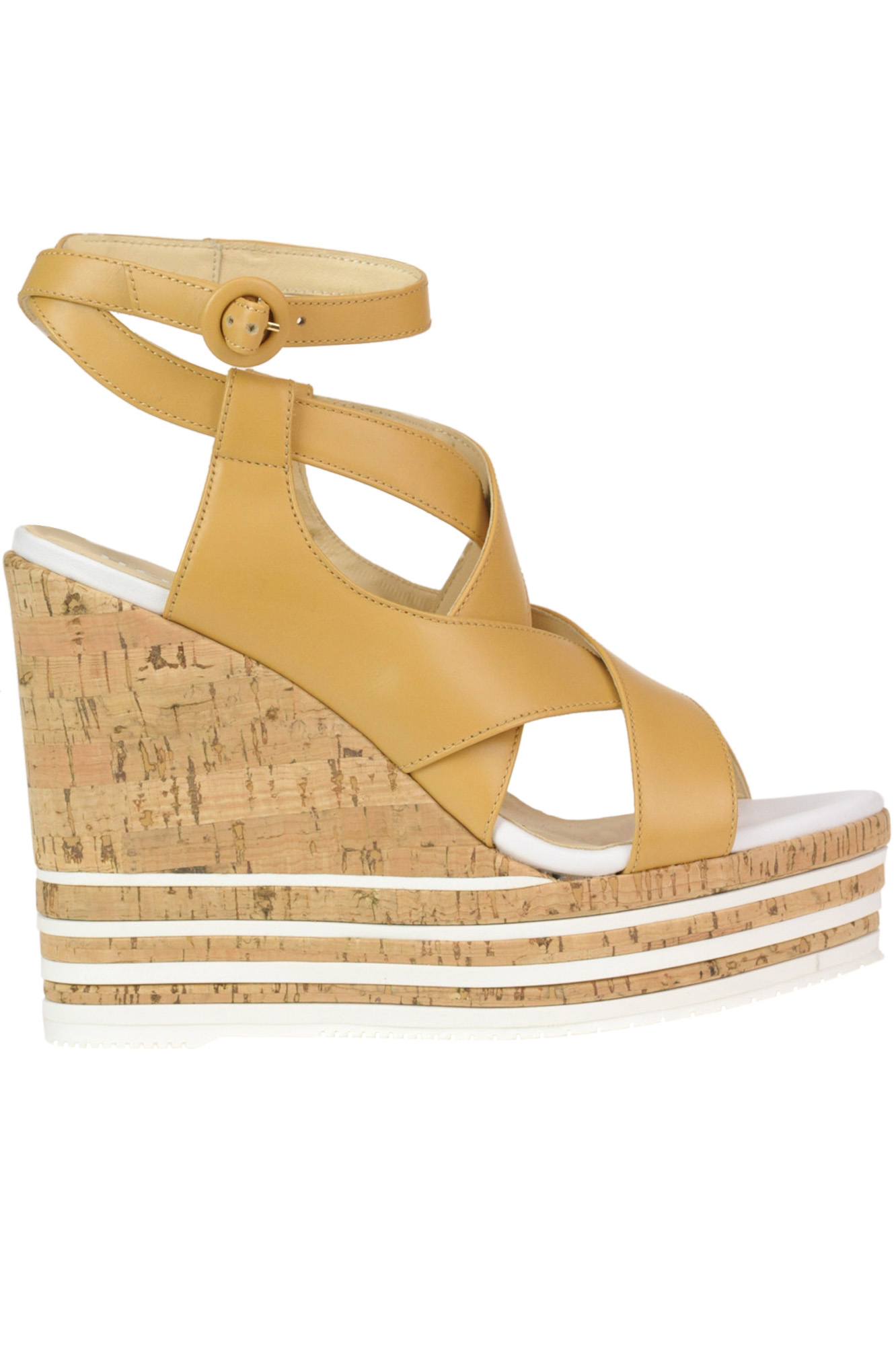 Hogan Leather Wedge Sandals In Light Brown