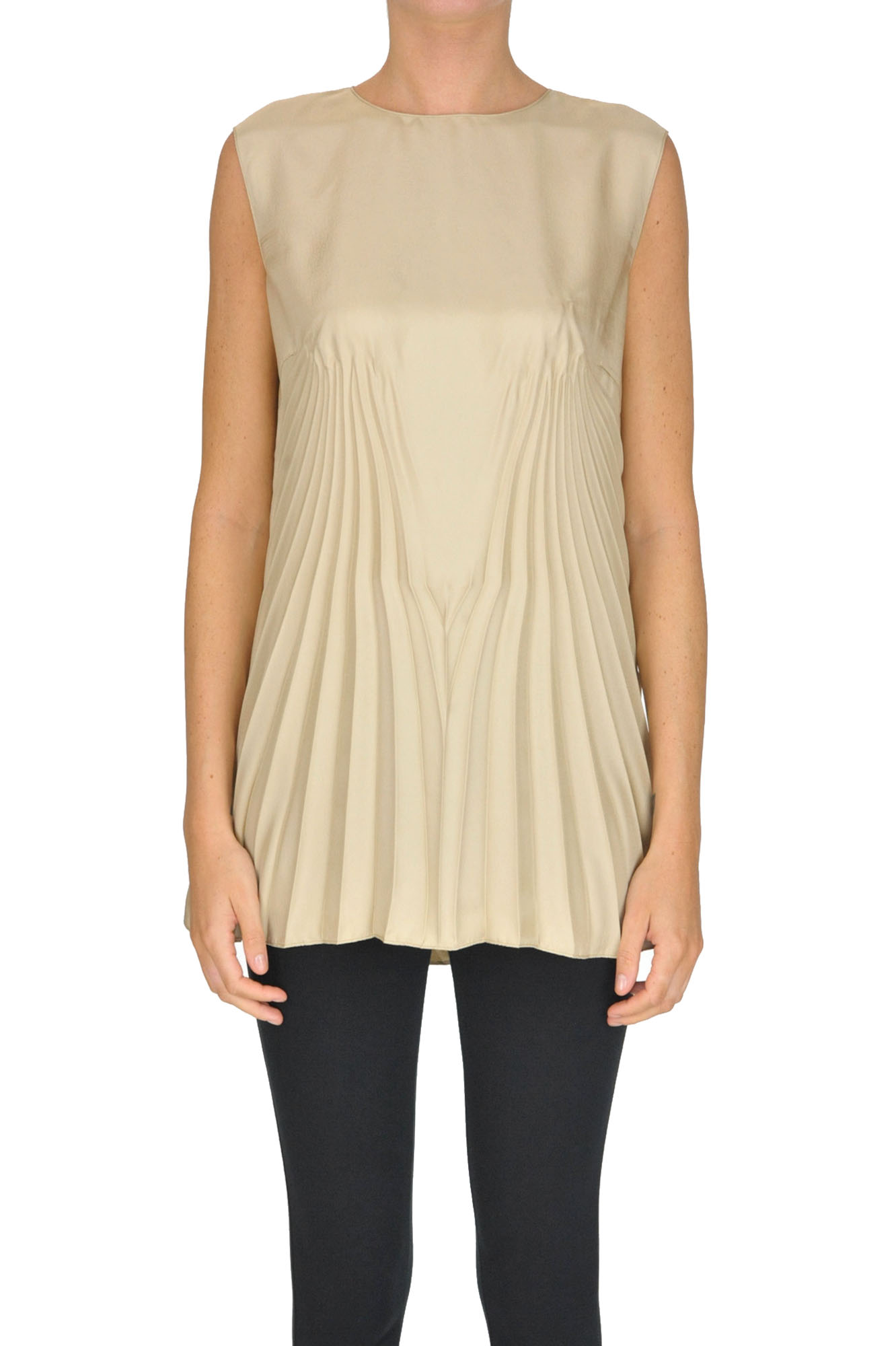 Maison Margiela Pleated Satin Top In Gold