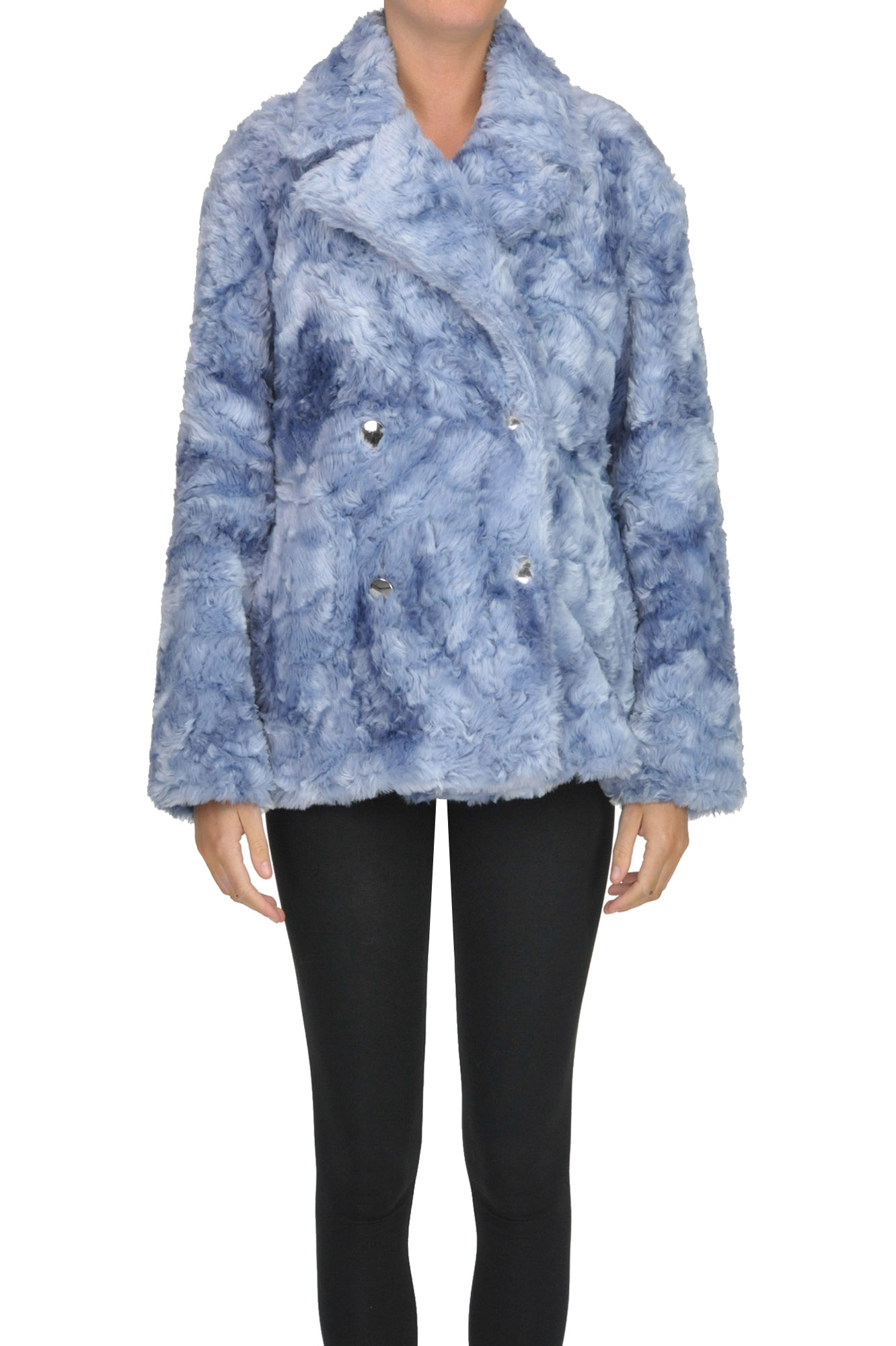 Fay Padded Eco-fur Jacket In Light Blue