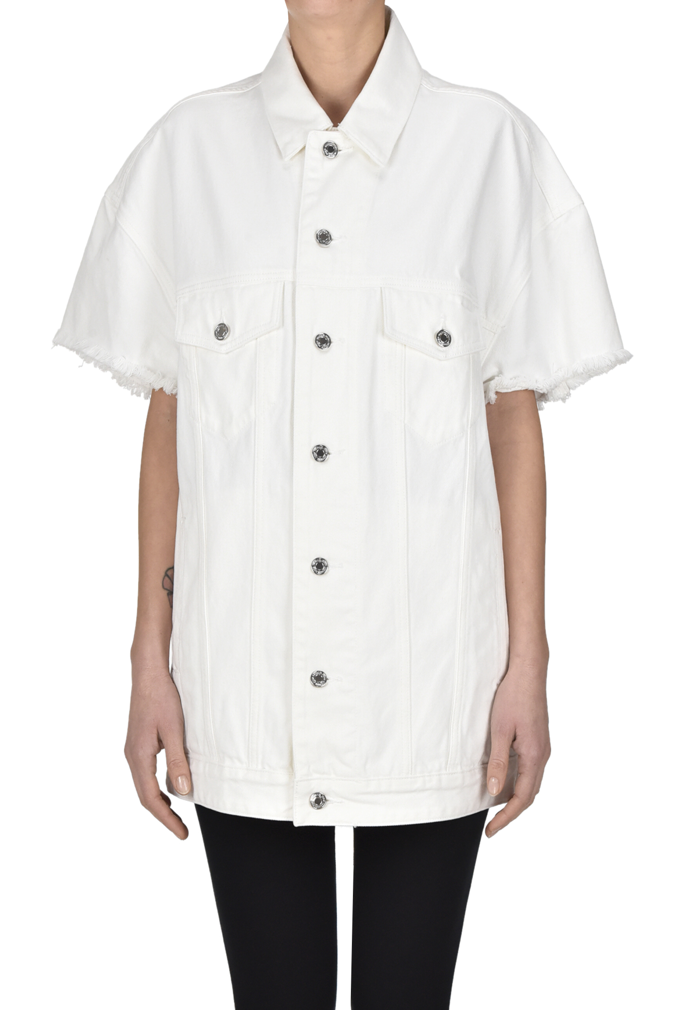 Michael Michael Kors Frayed-brim Denim Jacket In White