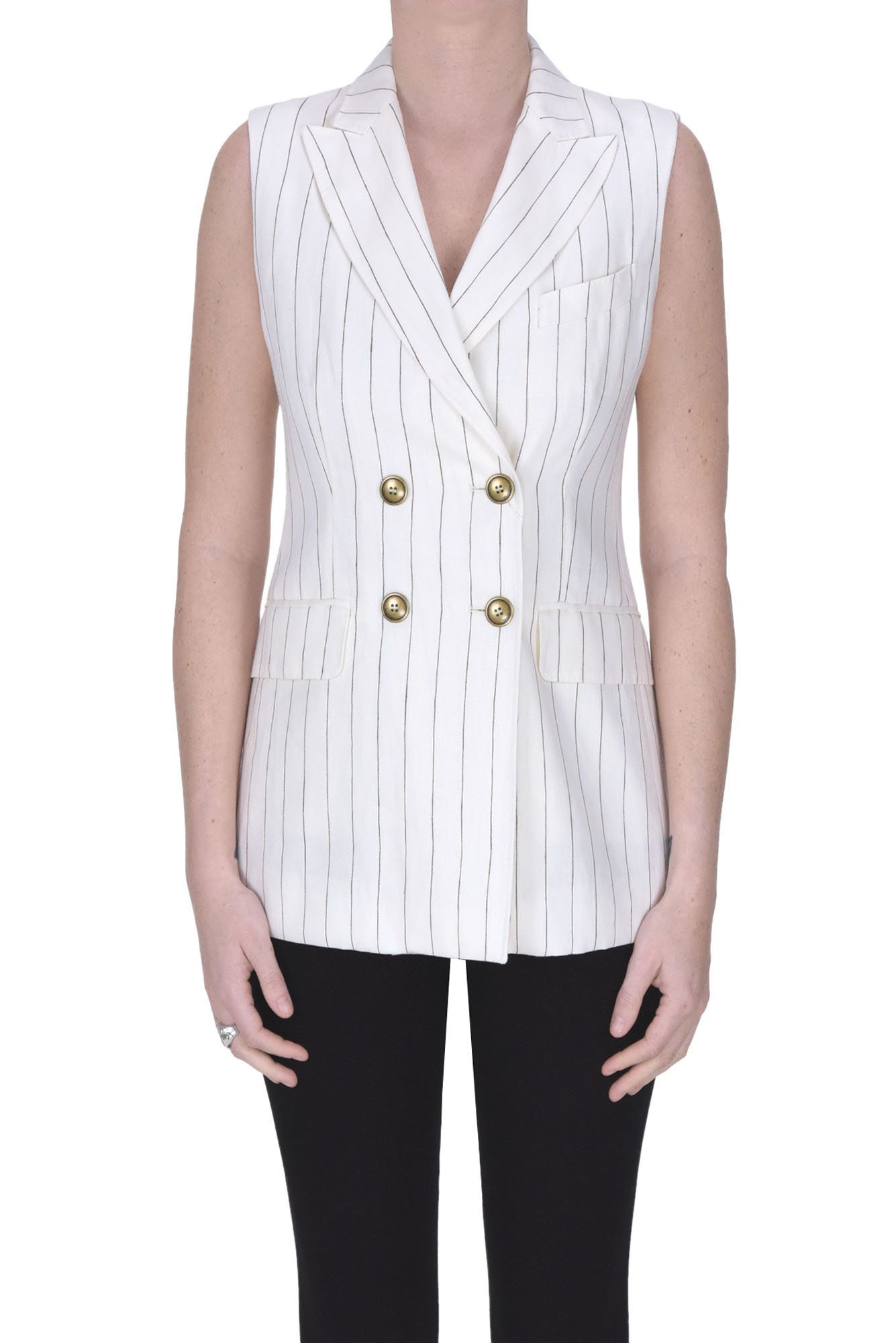 Max Mara Quebec Double Breasted Gilet In Cream