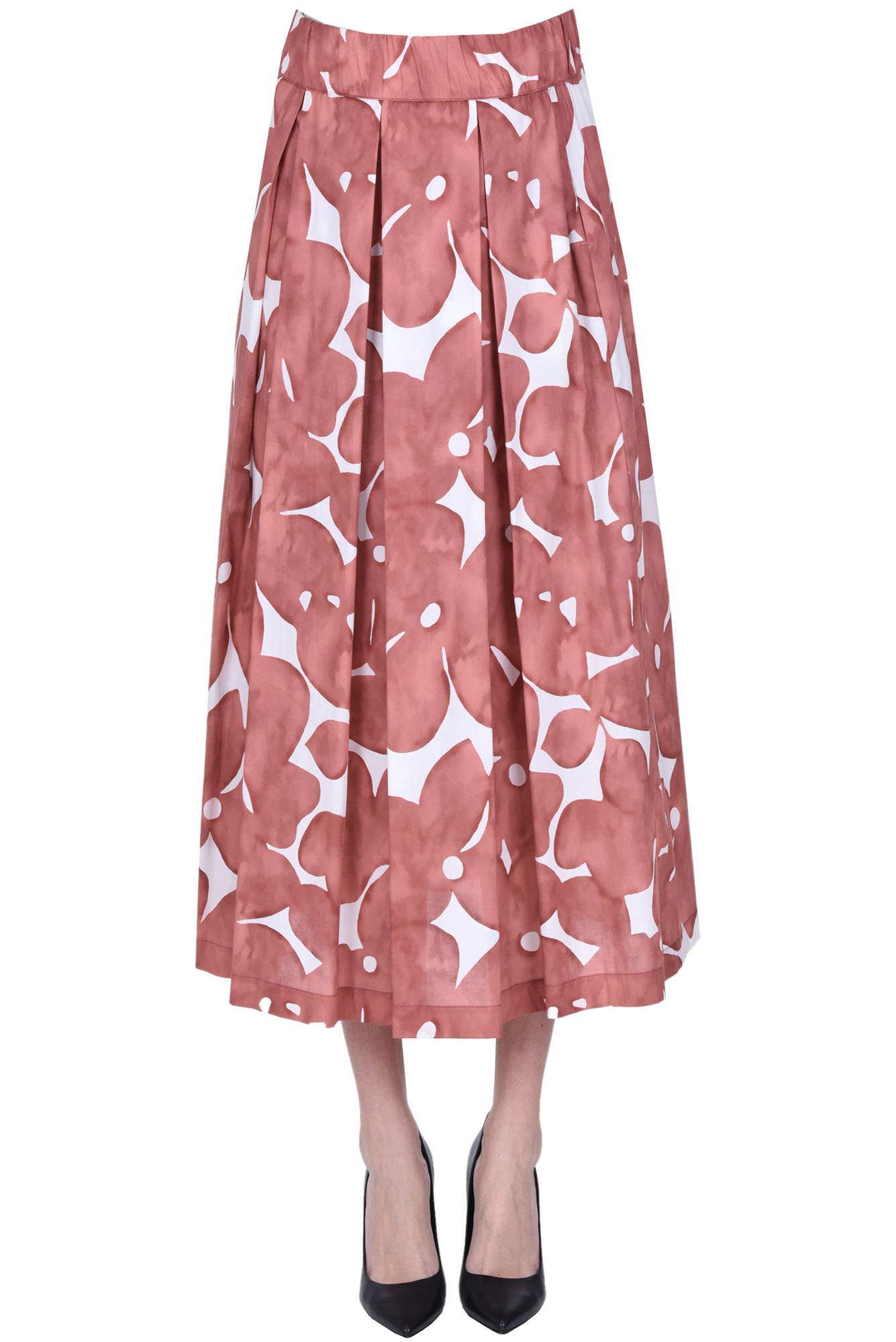 Shop Why Ci Printed Cotton Skirt In Dark Pink