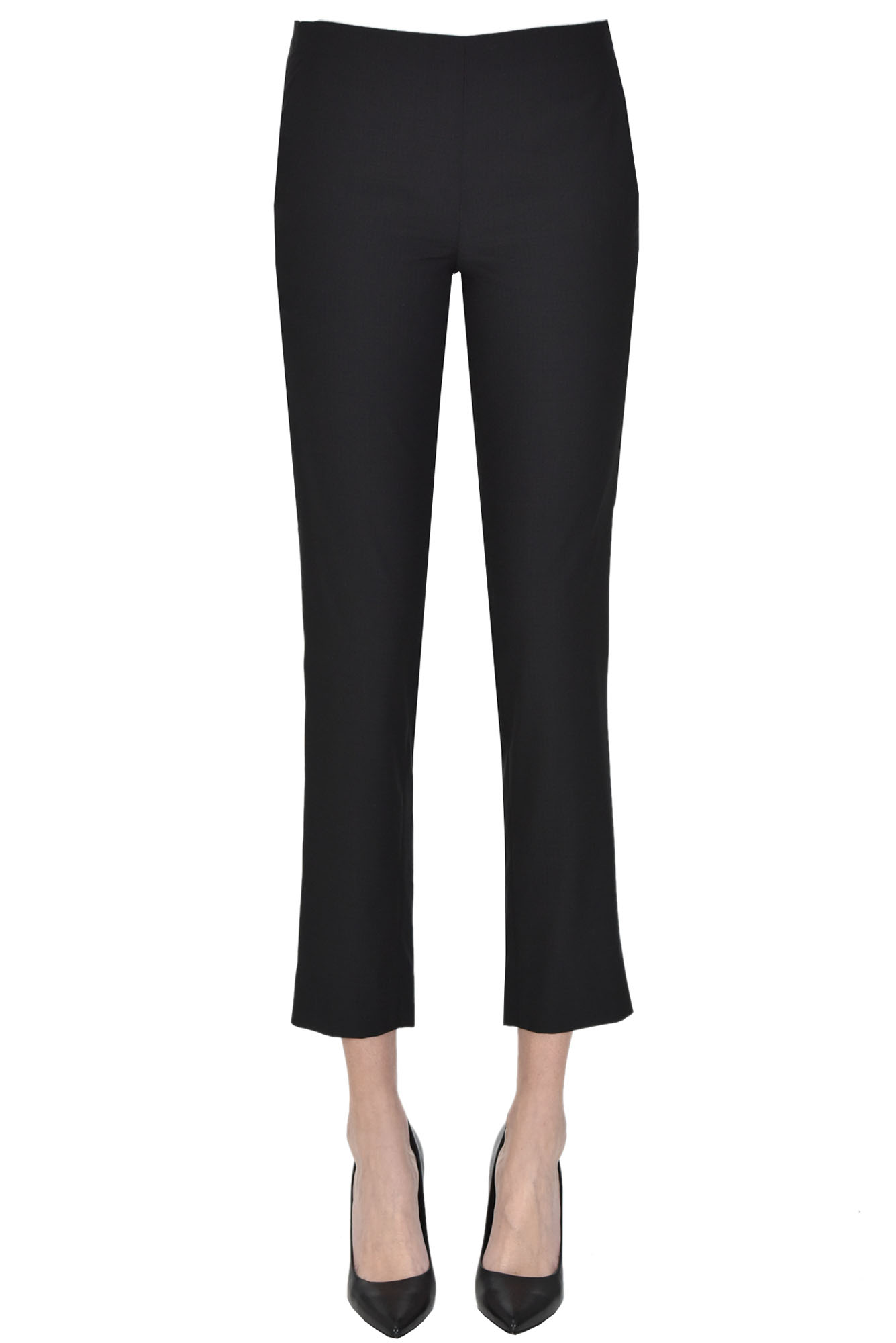 6397 Textured Wool Cigarette Trousers In Black