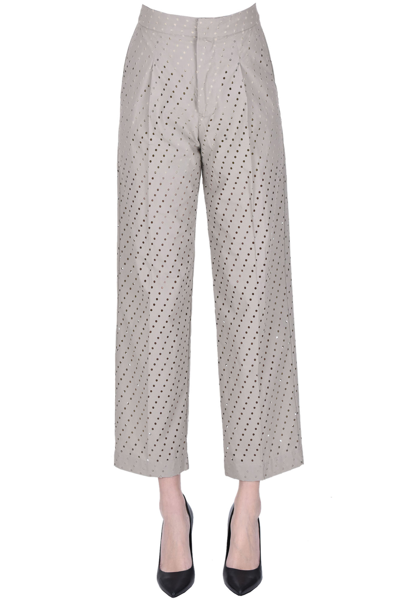 Shop Nude Cut-out Cotton Trousers In Dove-grey