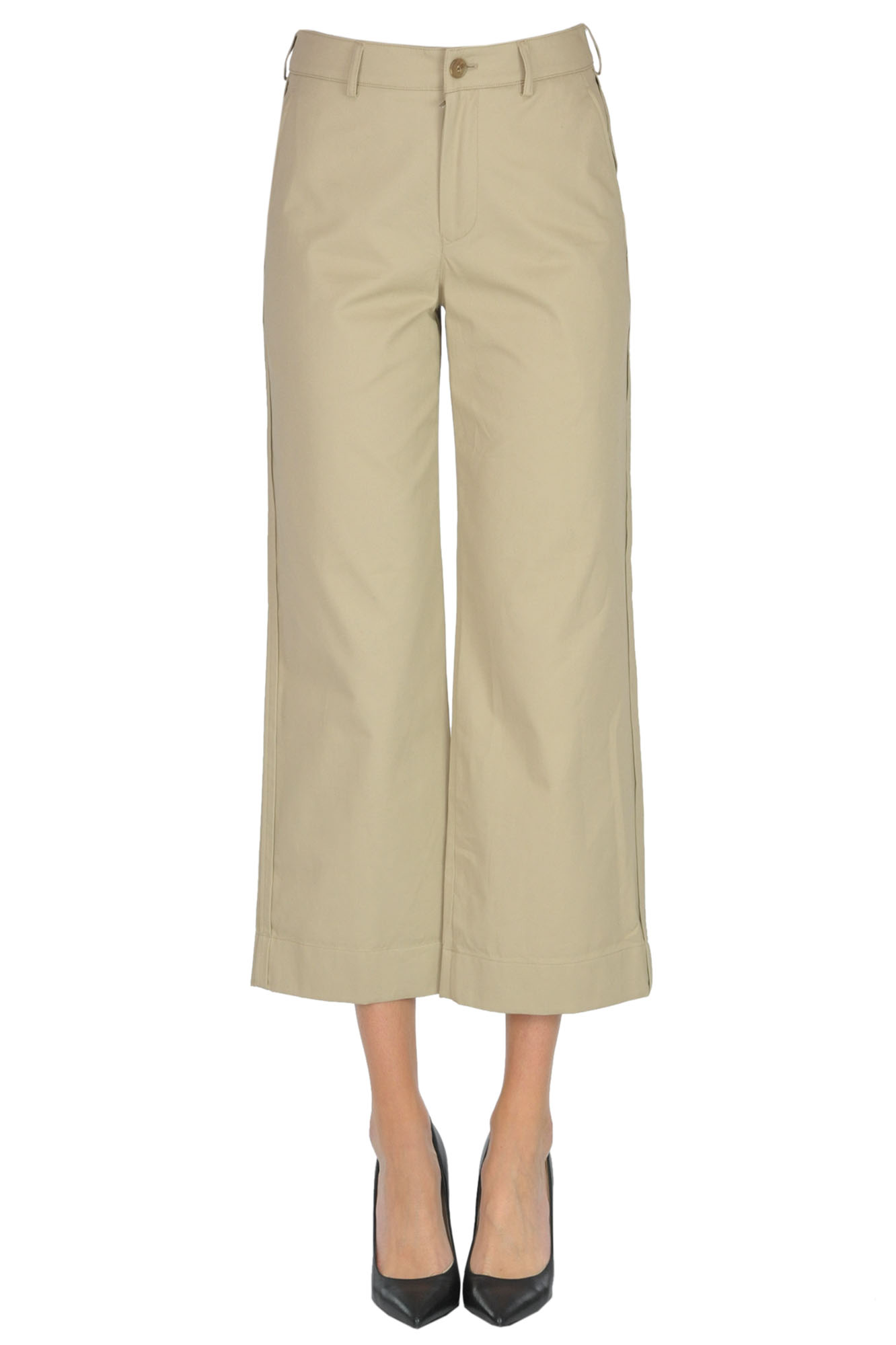 Acne Studios Cropped Cotton Trousers In Beige