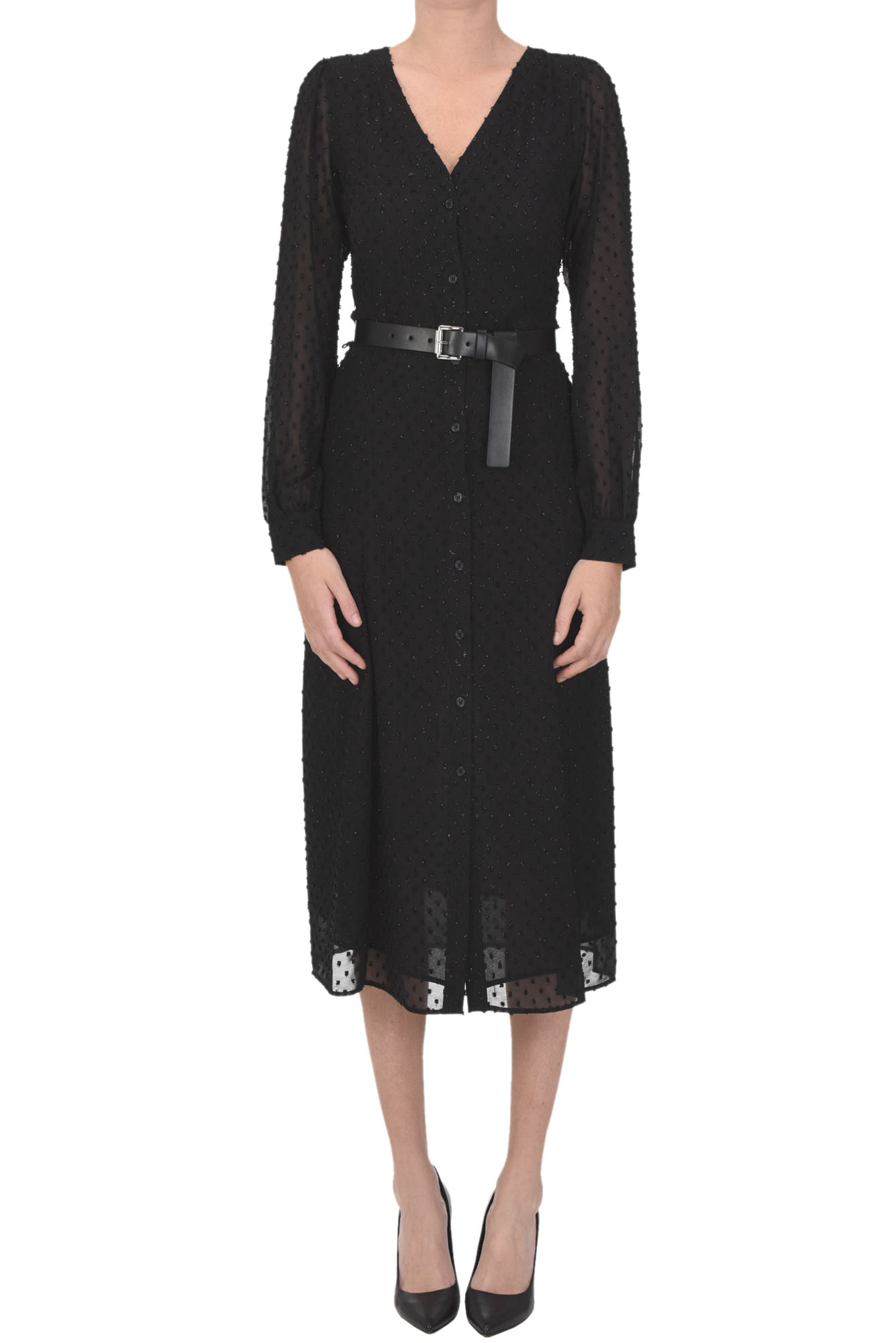 Michael Michael Kors Plumetis Crepè Shirt Dress In Black