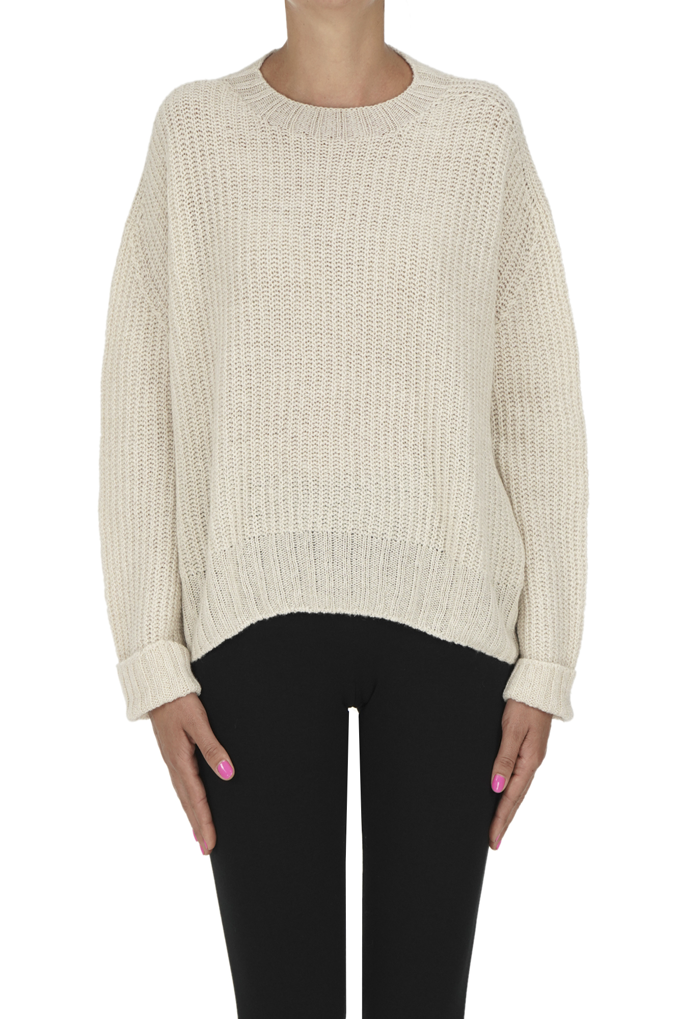 Oliver Lattughi Woven Knit Pullover With Lurex In Neutral