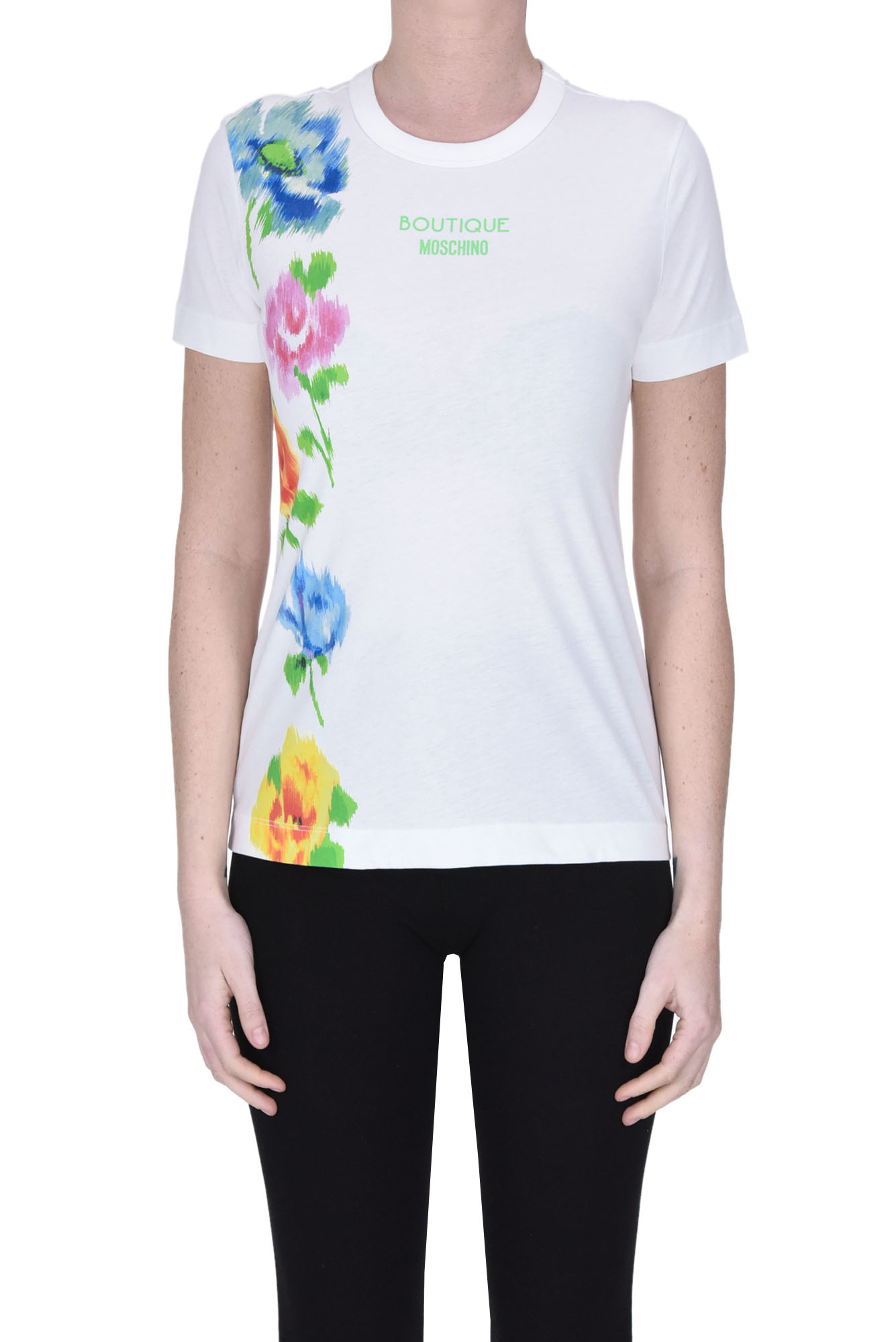 Shop Moschino Boutique Flower Print T-shirt In White