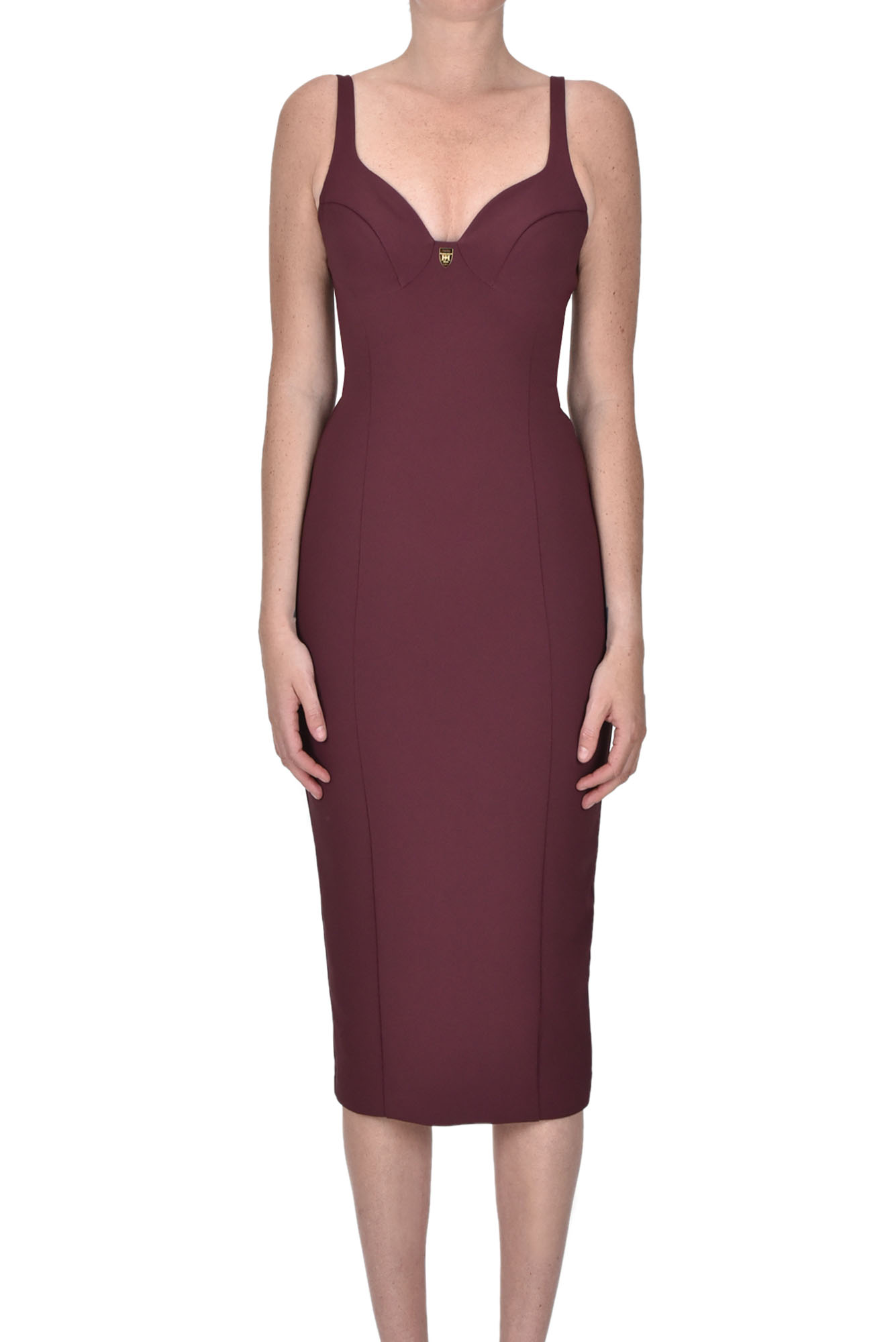 Elisabetta Franchi Stretch Crepe Midi Dress In Red