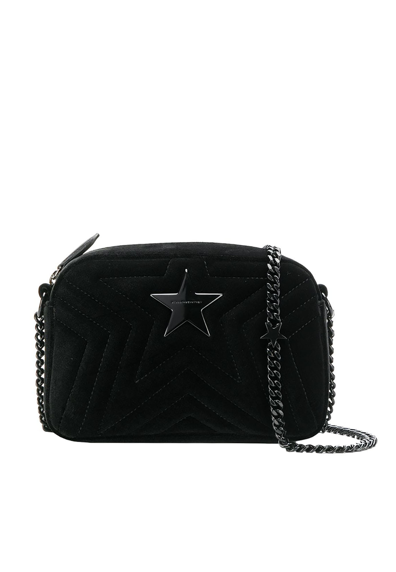 Stella Mccartney Star Mini Velvet Camera Bag In Black