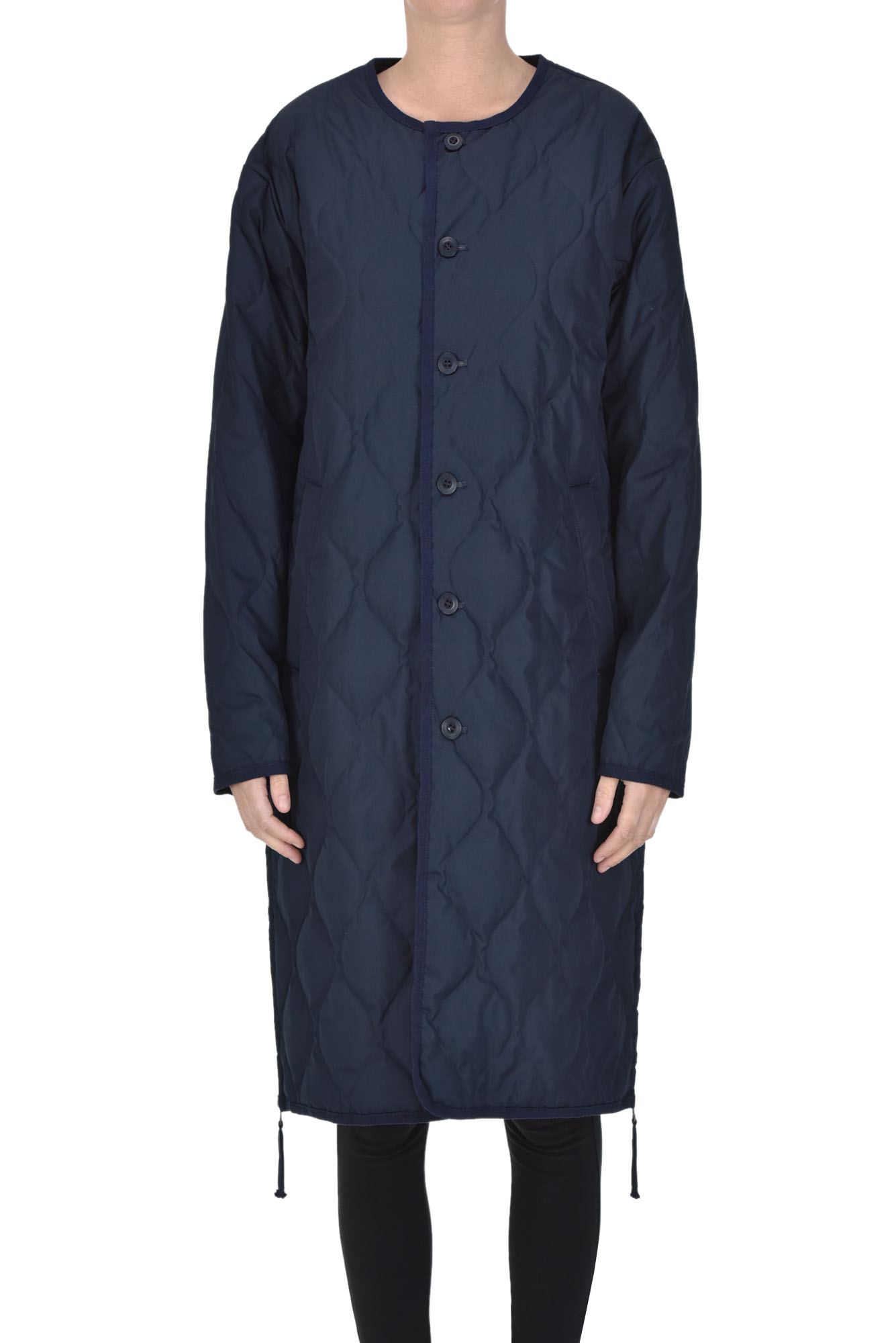 Taion Lightweight Long Down Jacket In Navy Blue