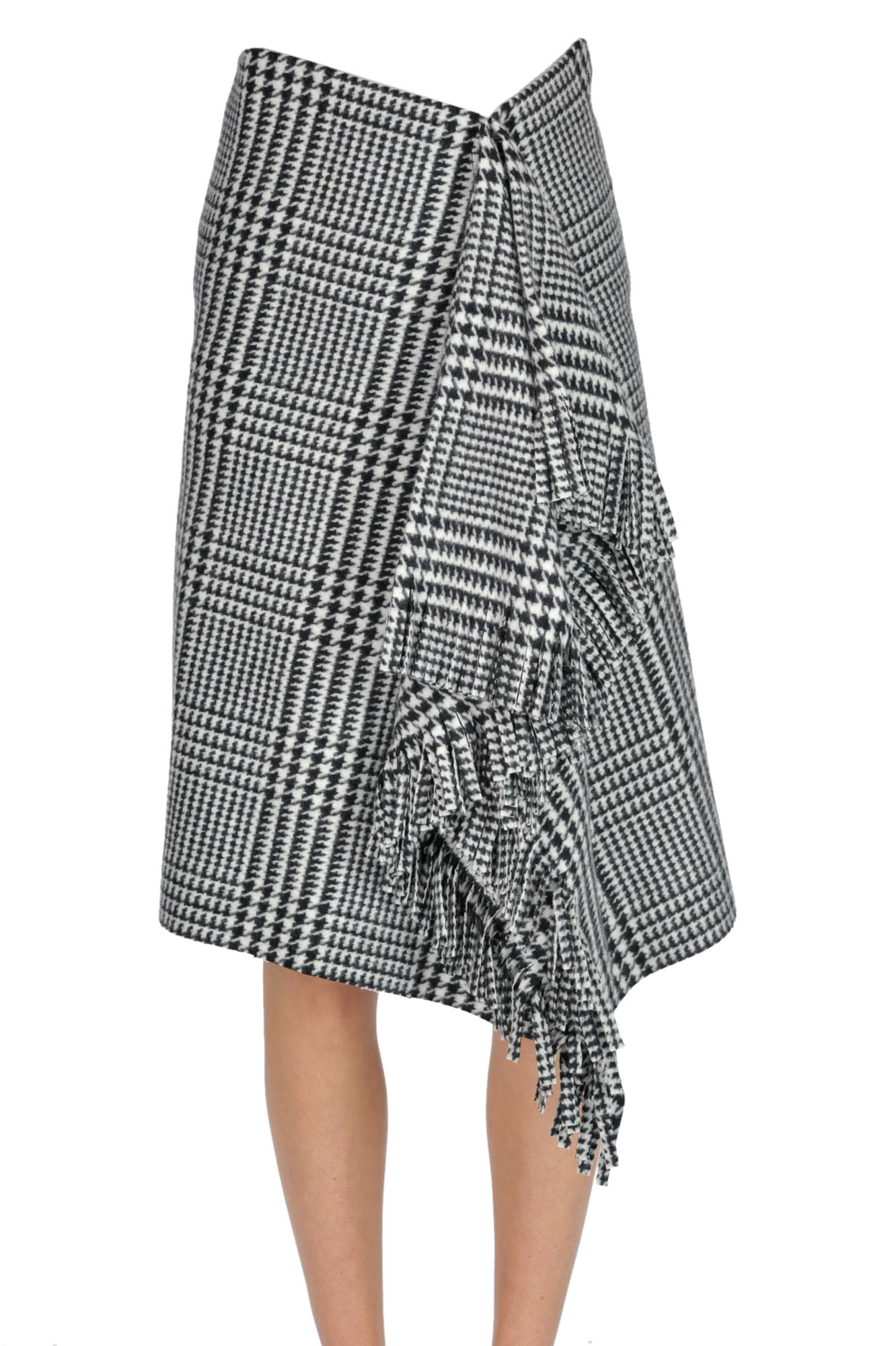 Balenciaga Hound's-tooth Print Skirt With Fringes In Black