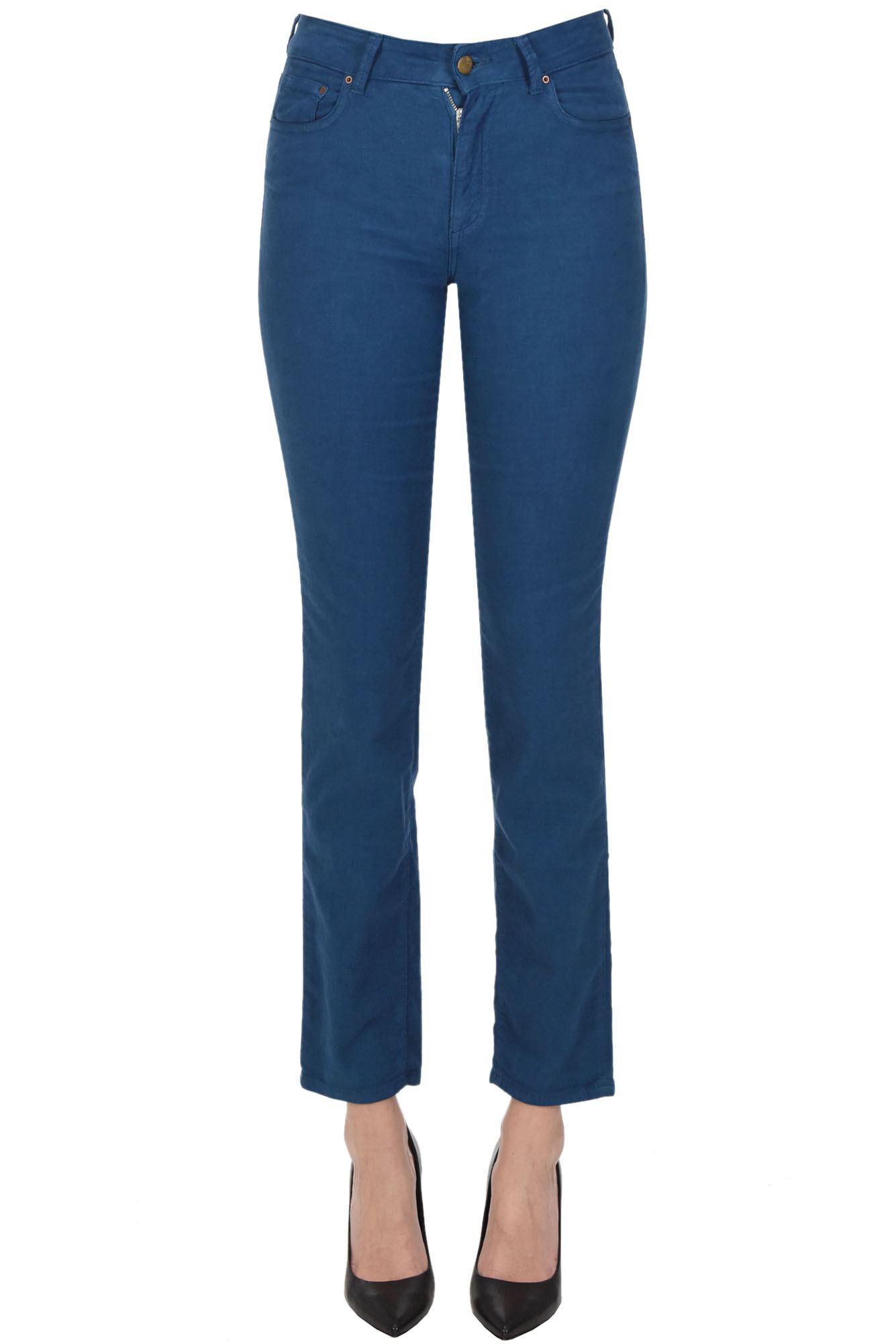 Ps. Don't Forget Me Velvet 5 Pockets Style Slim Trousers In Blue