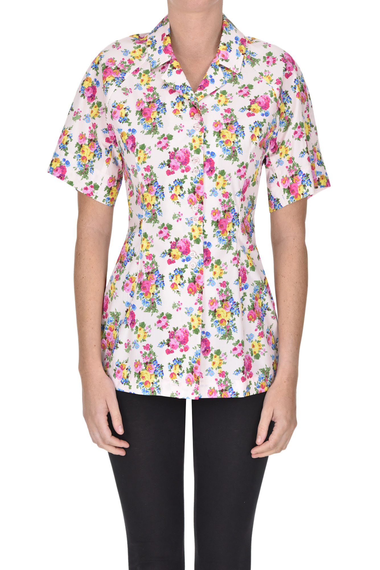 Sportmax Flower Cotton Poplin Shirt In Pink