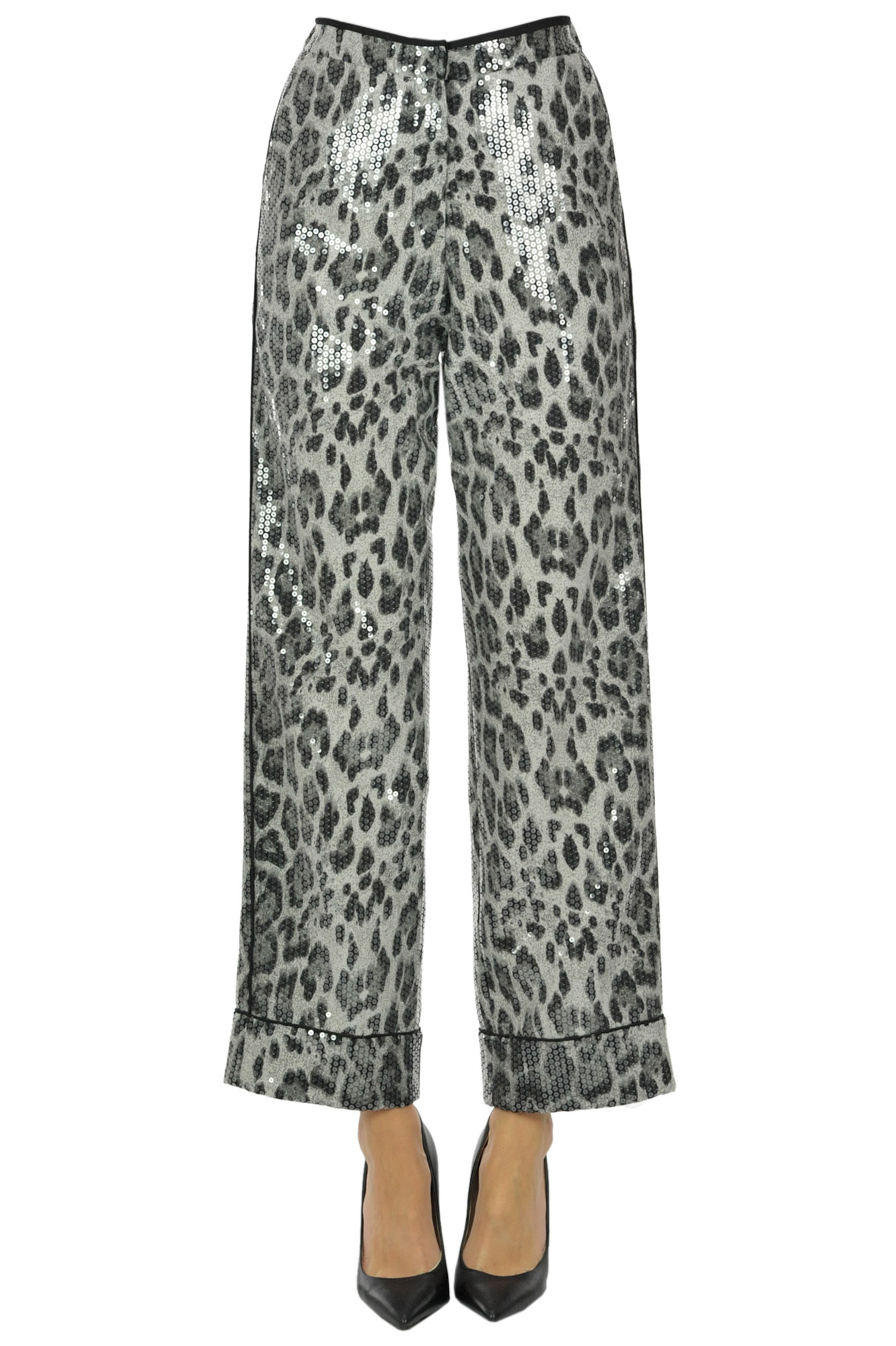 Itmfl Sequined Animal Print Trousers In Grey
