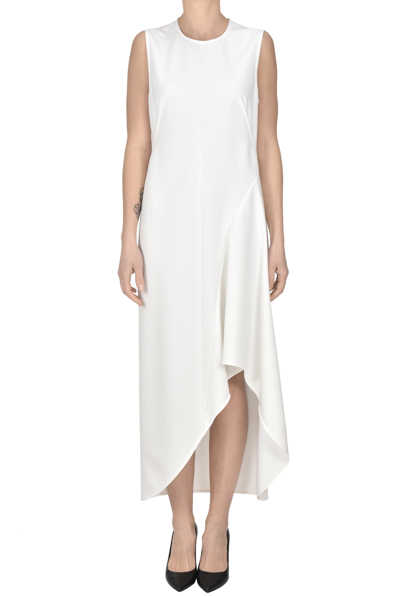 Moschino Asymmetrical Shutted Dress In Ivory