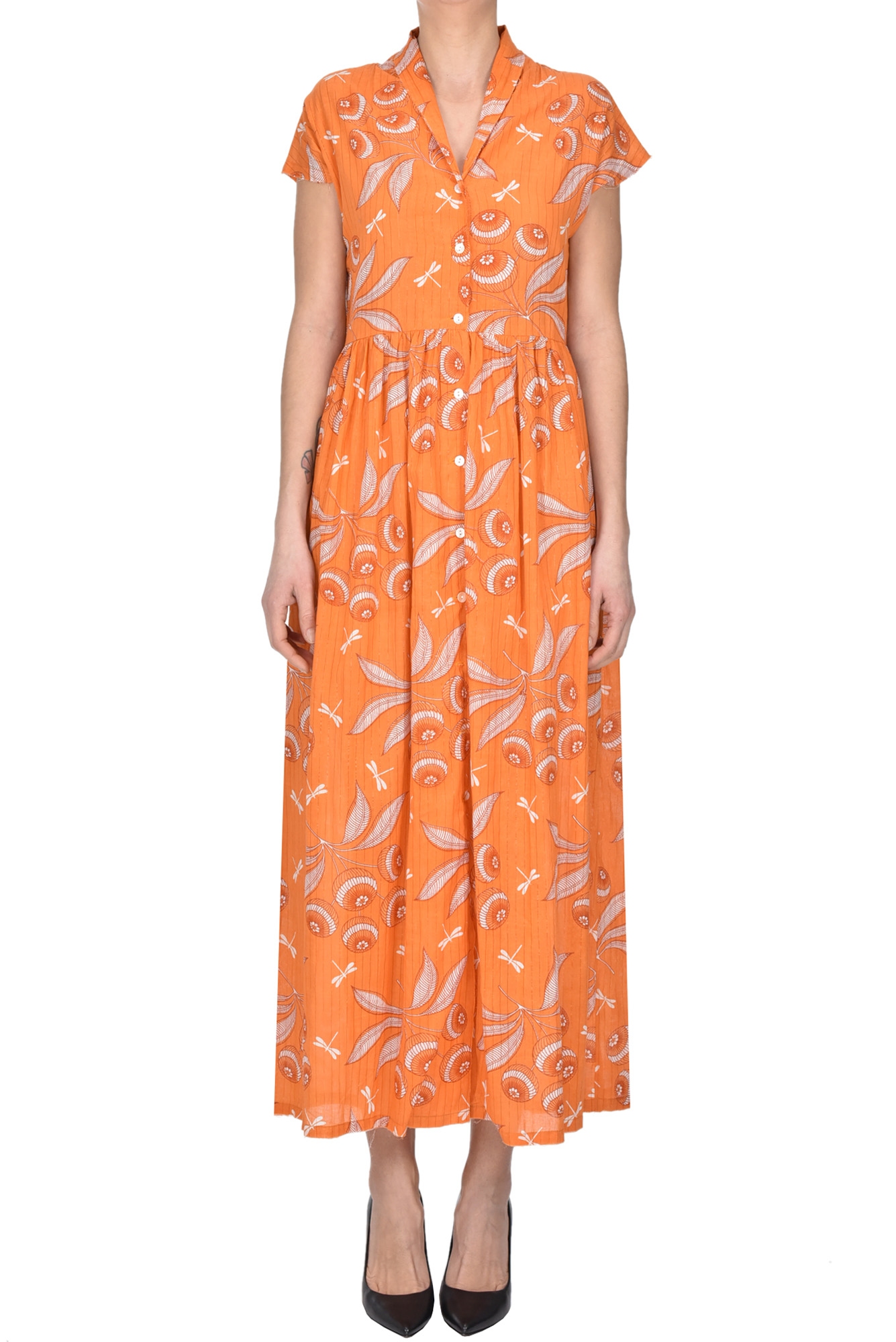 Nimbu Cotton Shirt Dress In Orange