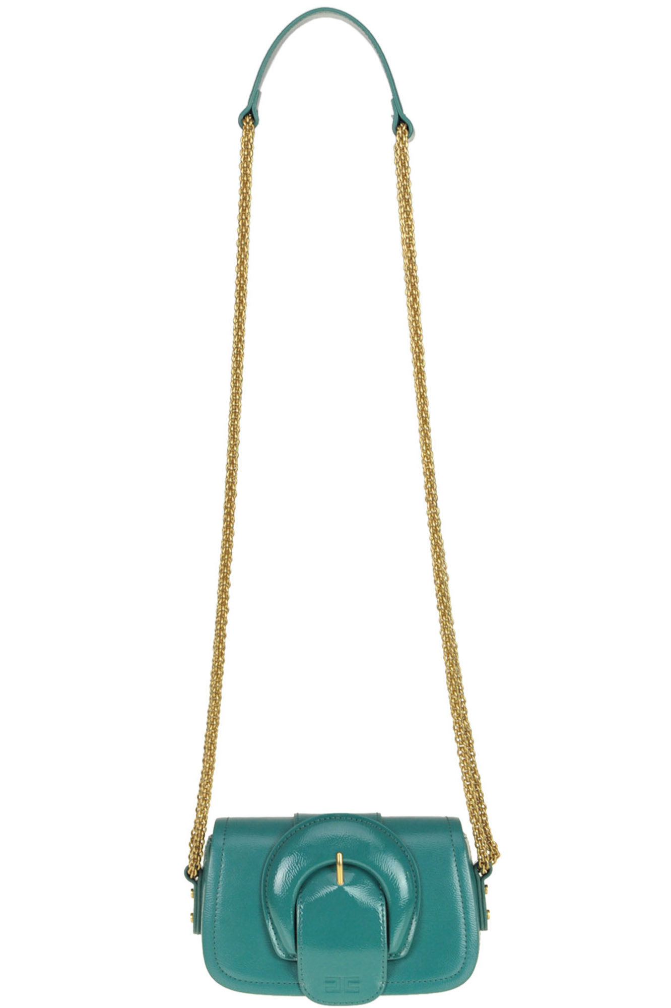 Elisabetta Franchi Eco-patent Leather Shoulder Bag In Emerald Green