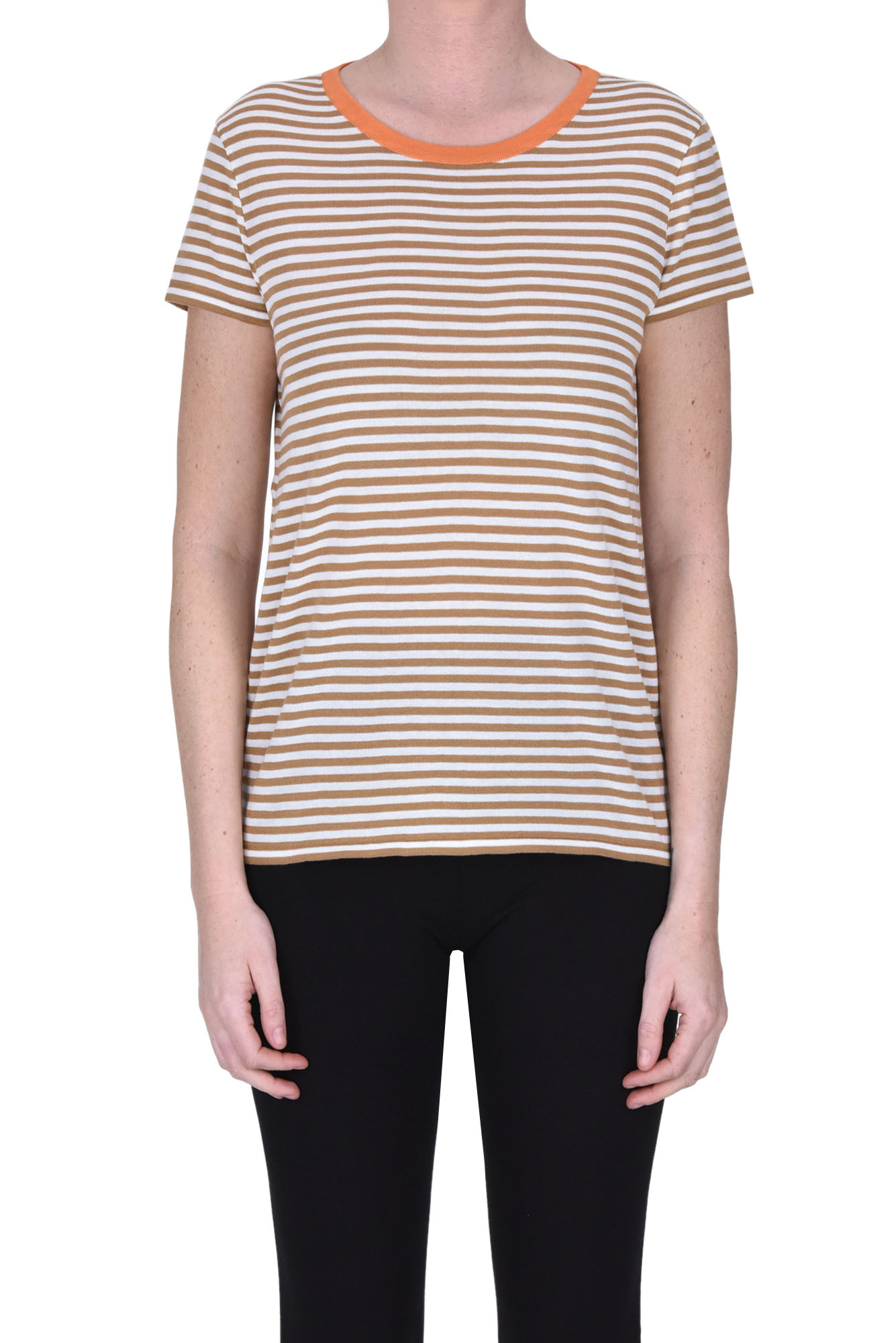 Shop Base Milano Striped Cotton Pullover In Light Brown