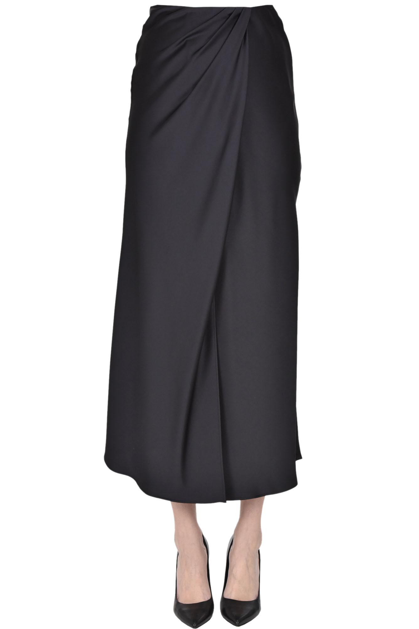 Shop Pinko Conversione Satin Skirt In Black
